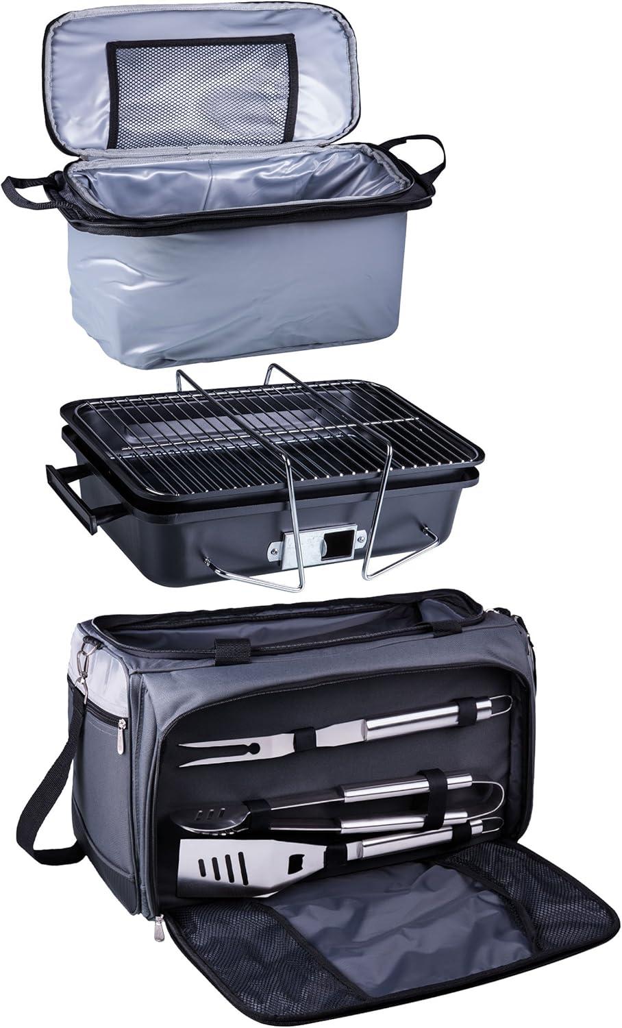 Arlmont & Co. Buccaneer Portable Charcoal Grill & Cooler Tote, Take Anywhere BBQ Grill with BBQ Accessories and Cooler Bag, Barbecues Grill for Outdoor Cooking