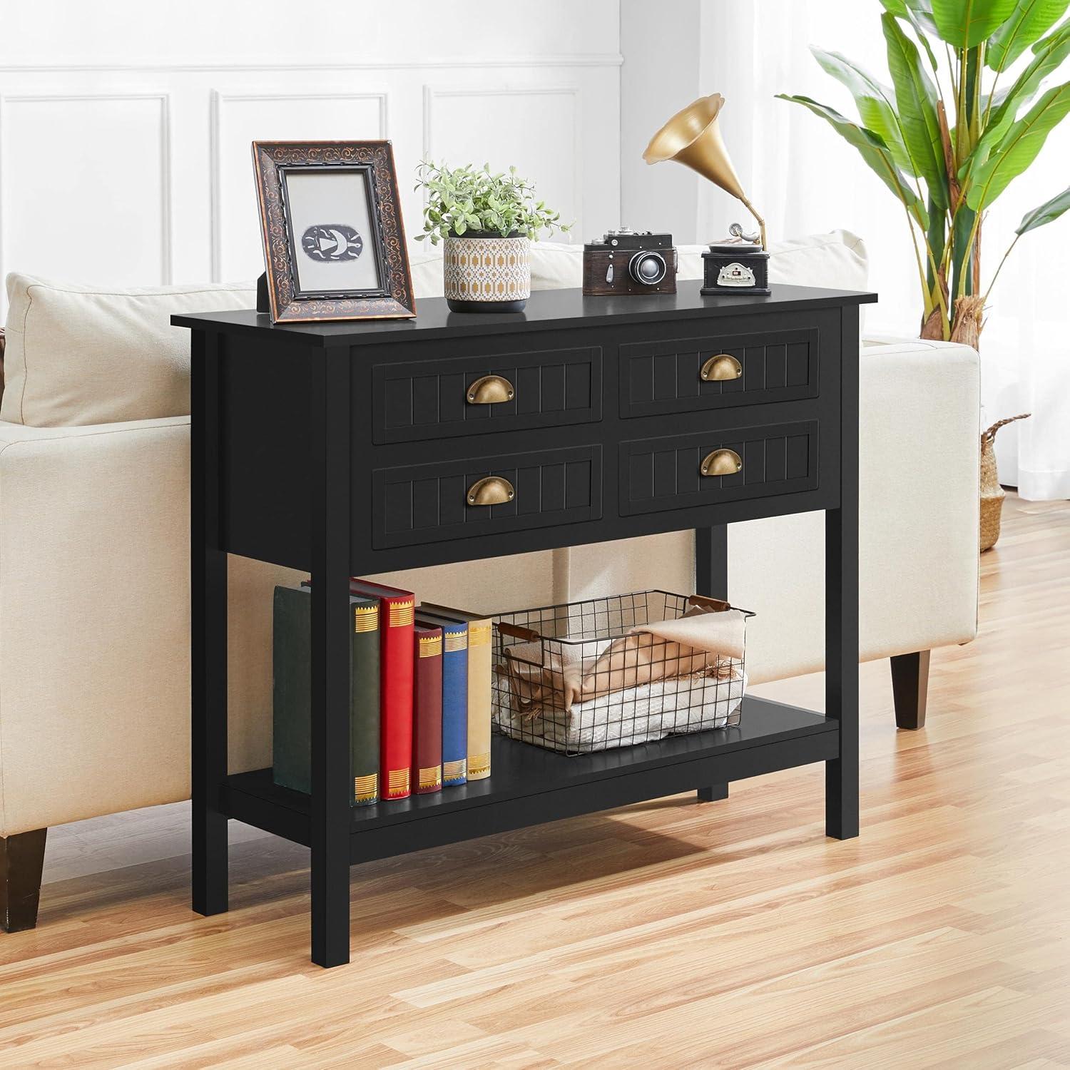 Console Table with 4 Drawers,Sofa Side Table with Open Storage Shelf, Entryway Table for Living Room