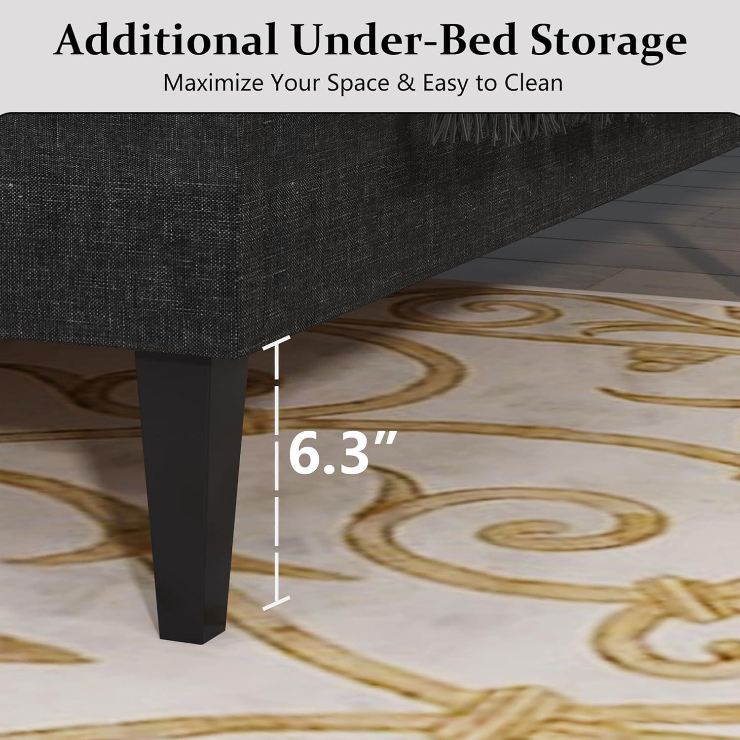 King Size Bed Frame, Upholstered Platform Bed Frame King with Button Tufted Headboard, Wooden Slats Support, No Box Spring Required, Easy Assembly, Navy Blue