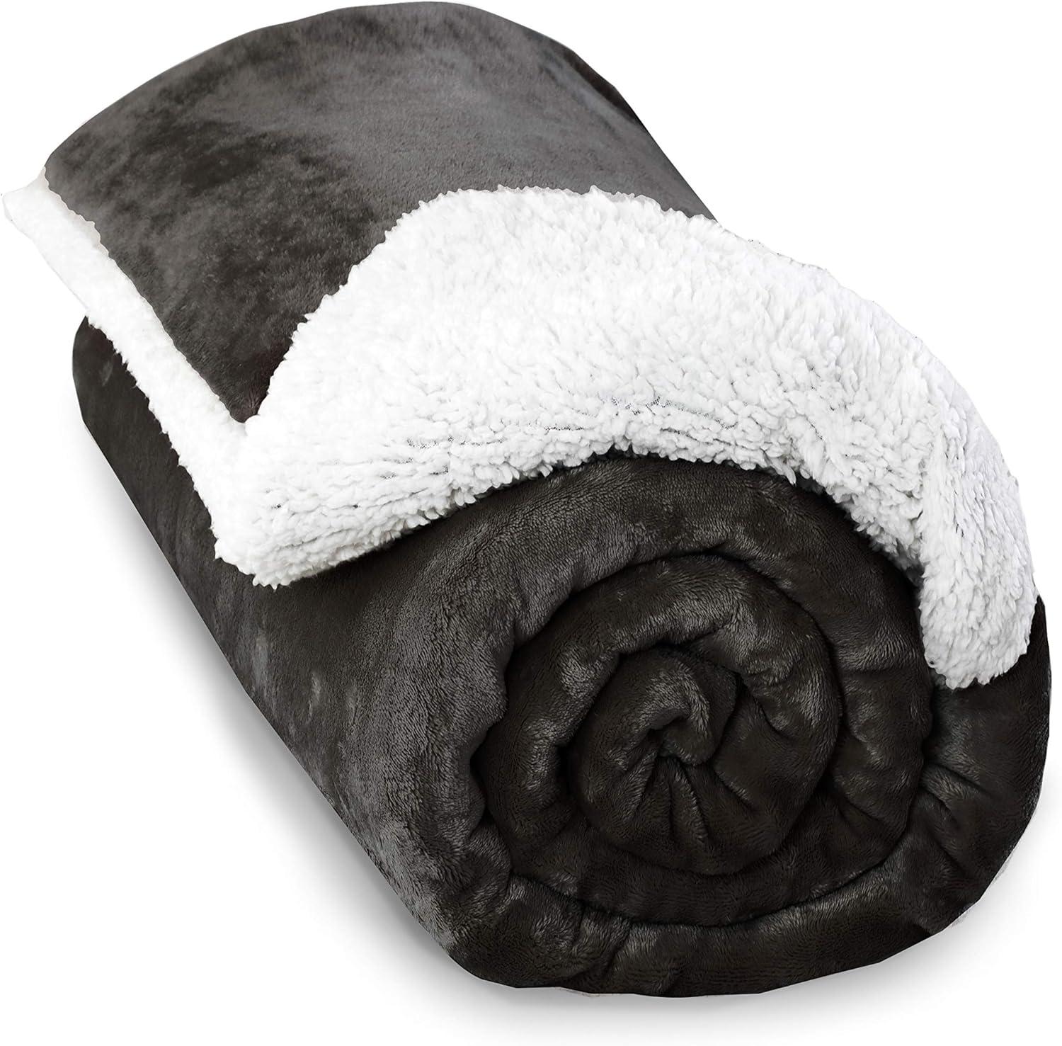 Charcoal and Ivory Reversible Sherpa 15lb Weighted Blanket