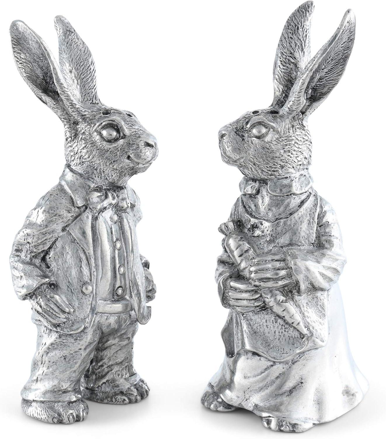 Vagabond House Garden Friends Easter Pewter Dressed Rabbits Salt and Pepper Shakers Set