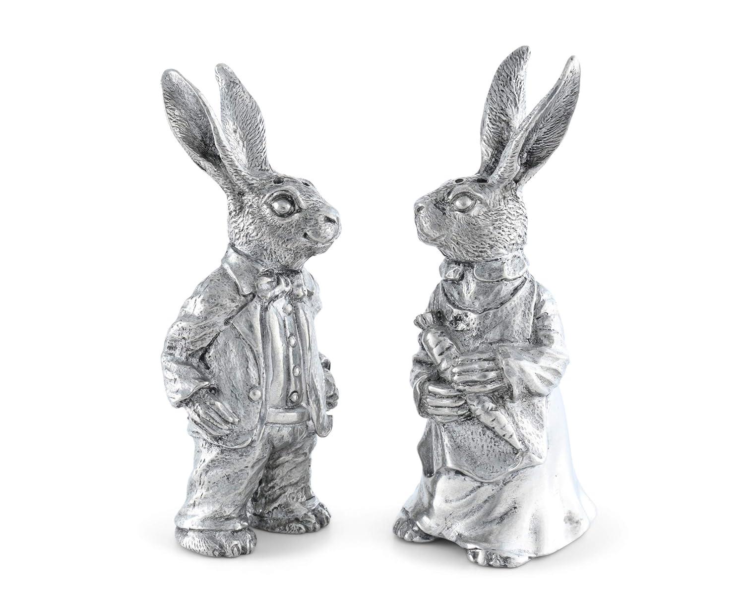 Vagabond House Garden Friends Easter Pewter Dressed Rabbits Salt and Pepper Shakers Set