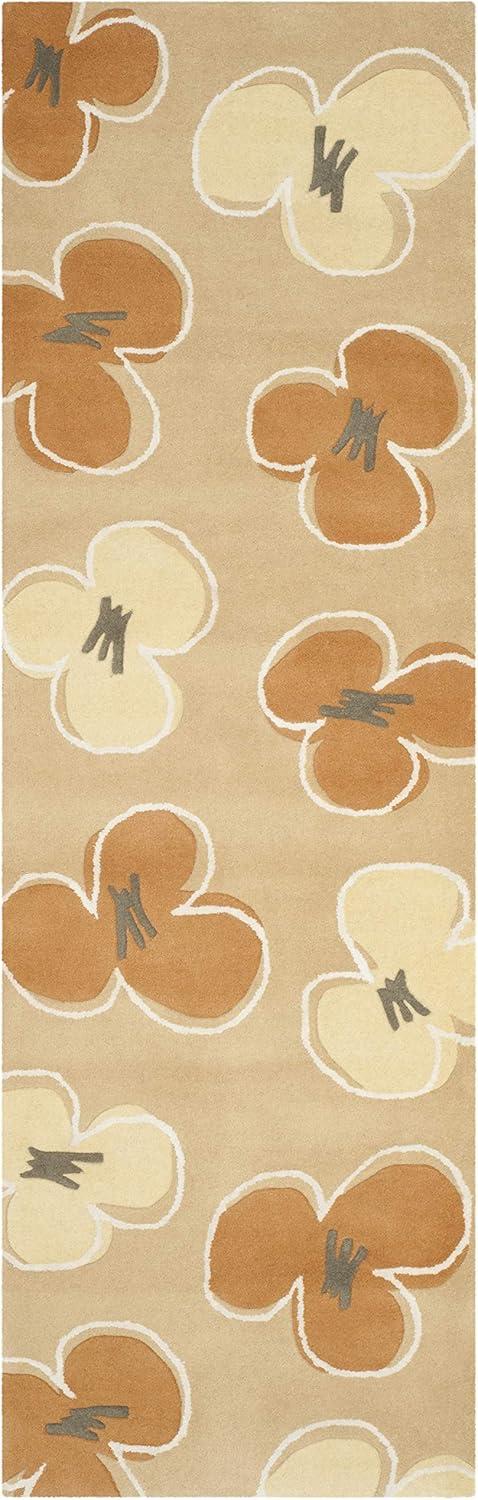 Gold and Orange Floral Handmade Wool Area Rug