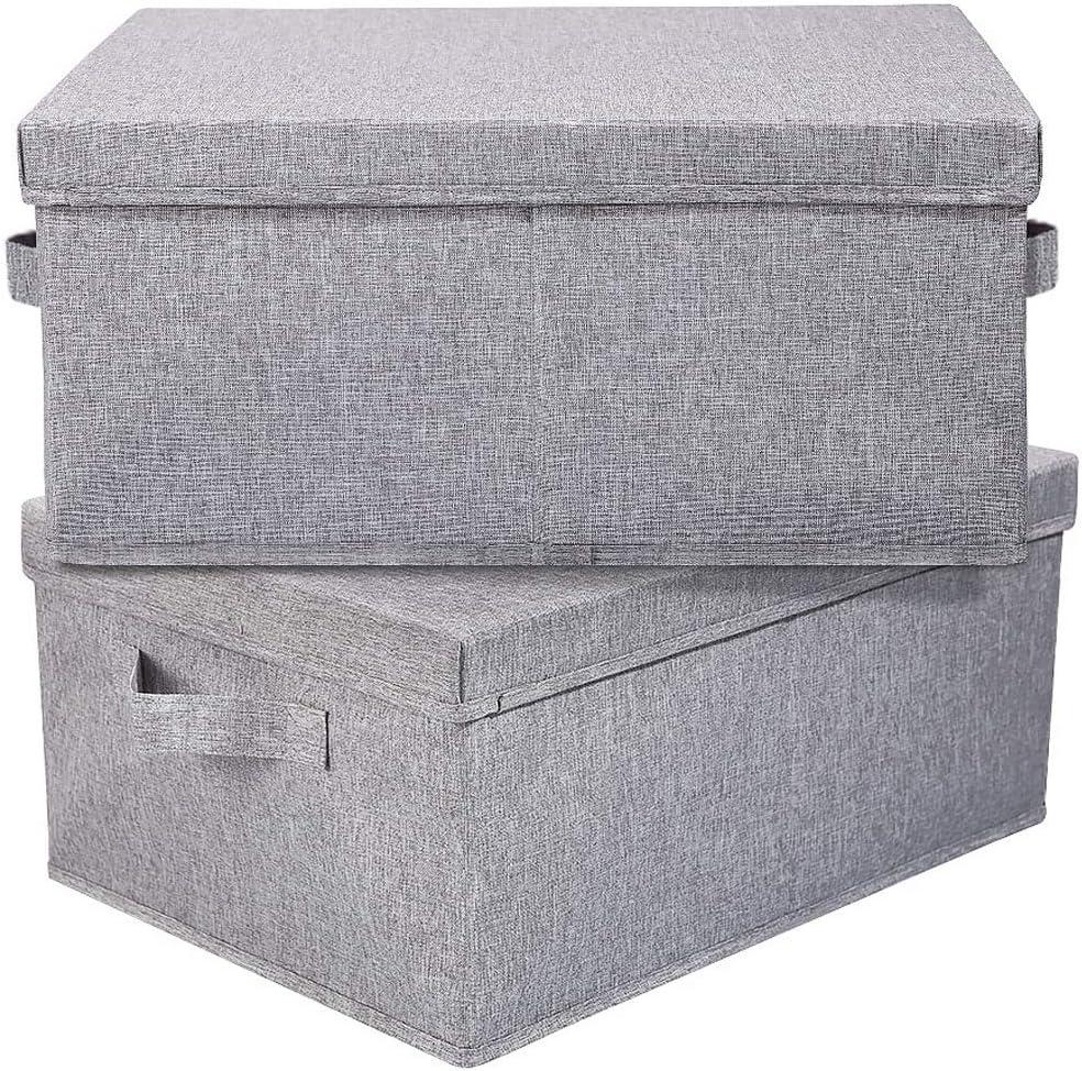 Light Gray Foldable Fabric Storage Bins with Lids, 2 Pack