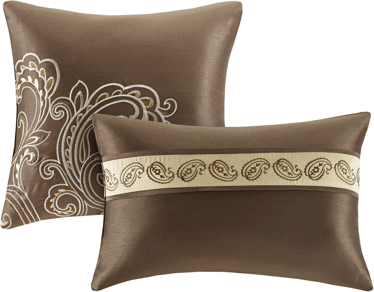 California King Brown Microfiber Paisley Comforter Set with Curtains