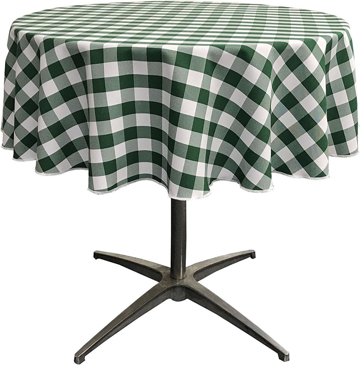 TCcheck51R-HunterGreenK20 Polyester Gingham Checkered Tablecloth, White & Hunter Green - 51 in. Round