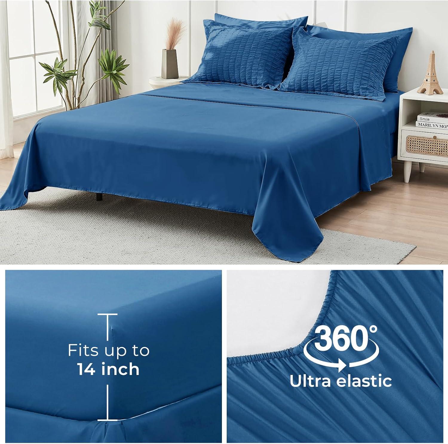 Teal King Microfiber Seersucker 7-Piece Bed in a Bag Set