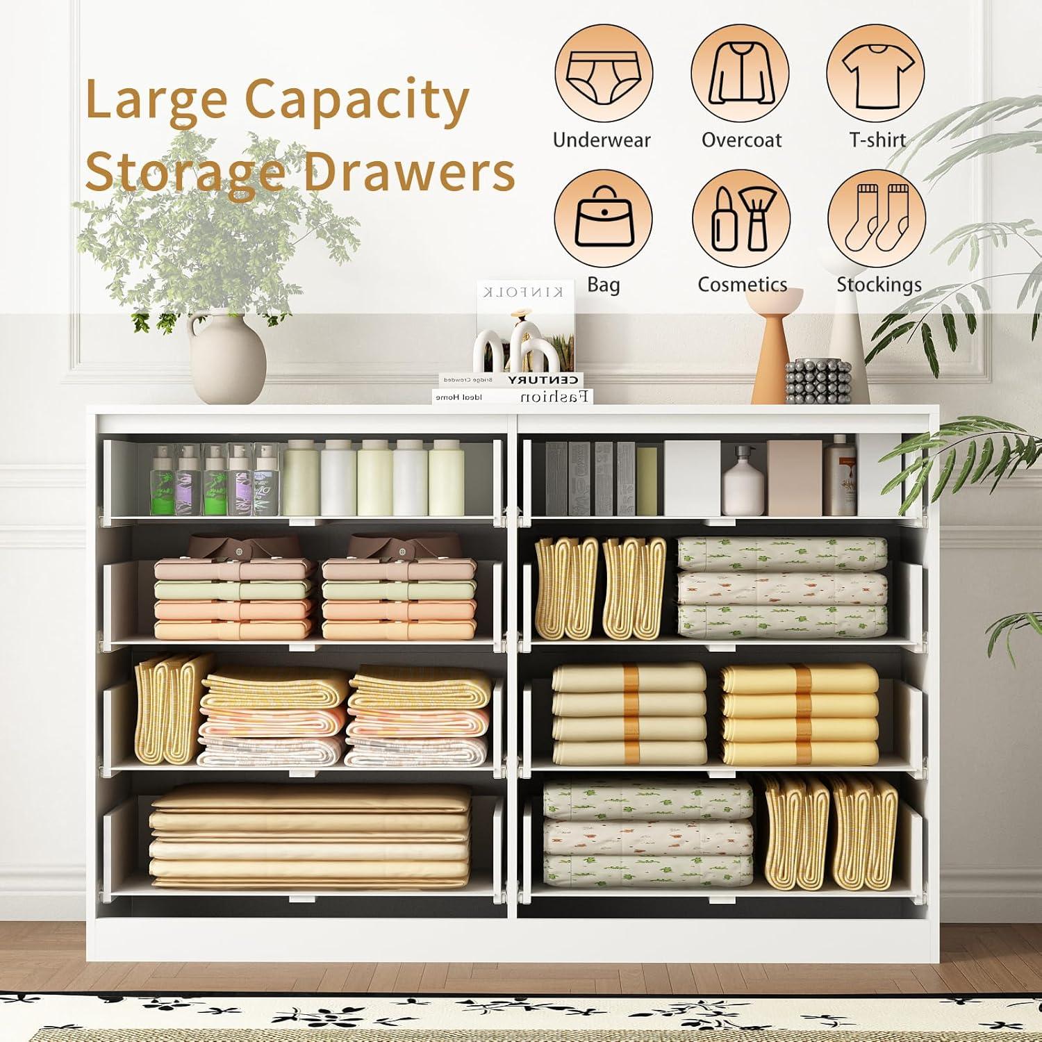 Fluted Dresser For Bedroom With 8 Drawers, 55" Wide Modern Chest Of Drawers With Metal Handle