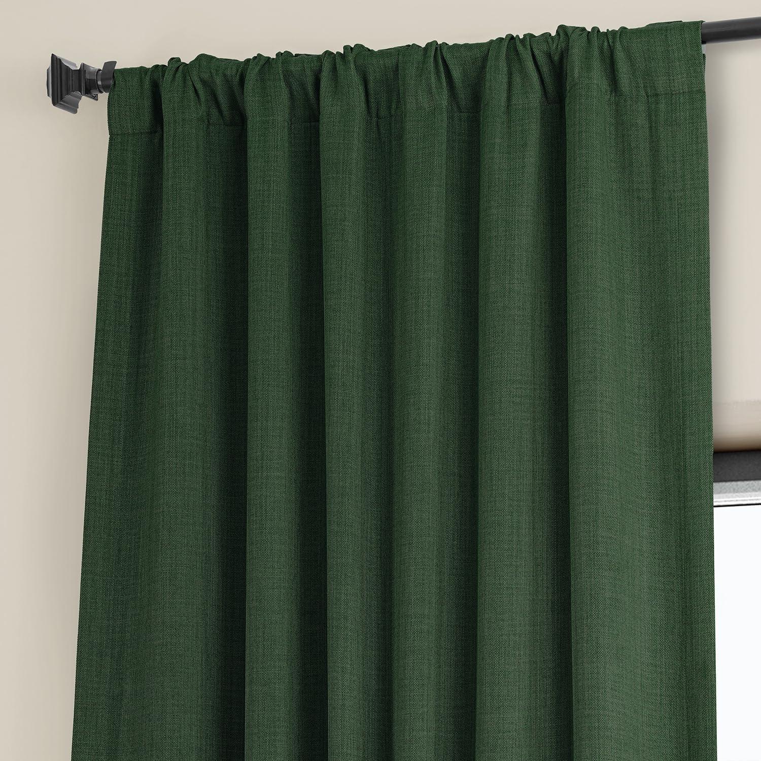 Key Green 84" Faux Linen Room Darkening Curtain Panel