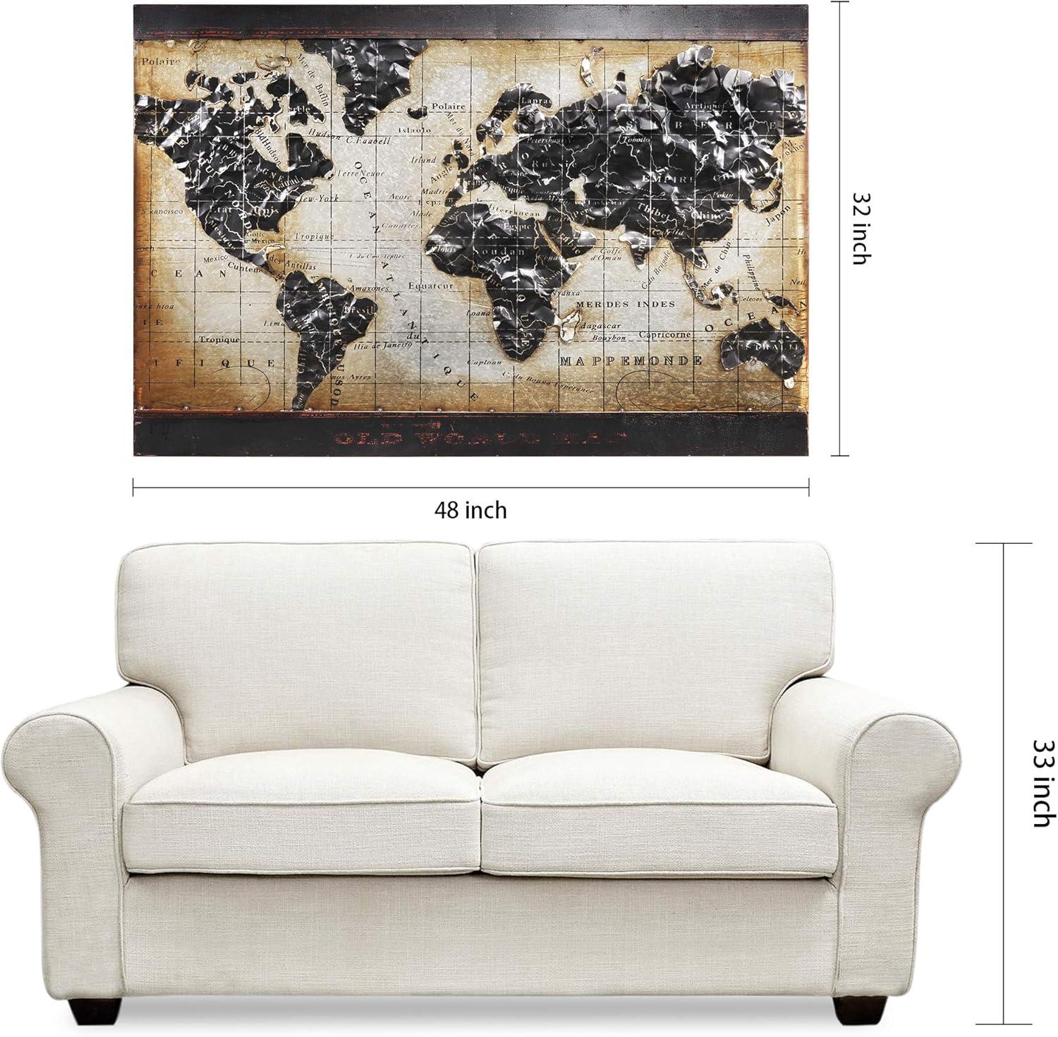 48" x 32" Hand Painted Iron World Map Wall Sculpture