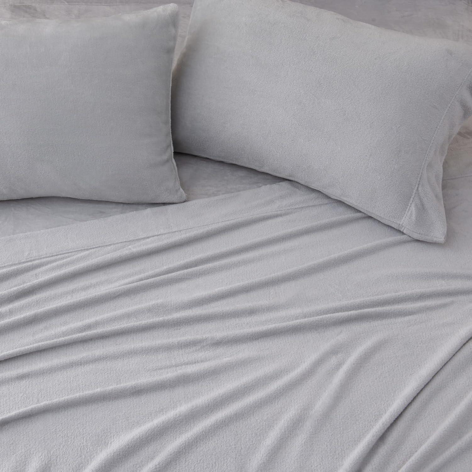 Solid Velvet Plush Fleece Sheet Set - Great Bay Home (King, Purple)