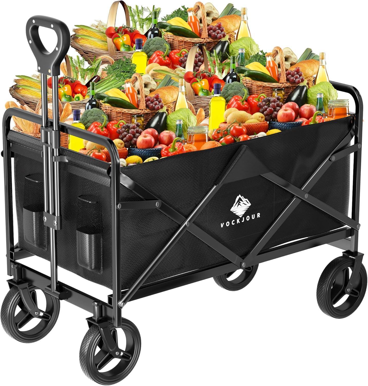 Black Heavy Duty Collapsible Folding Wagon with Wheels