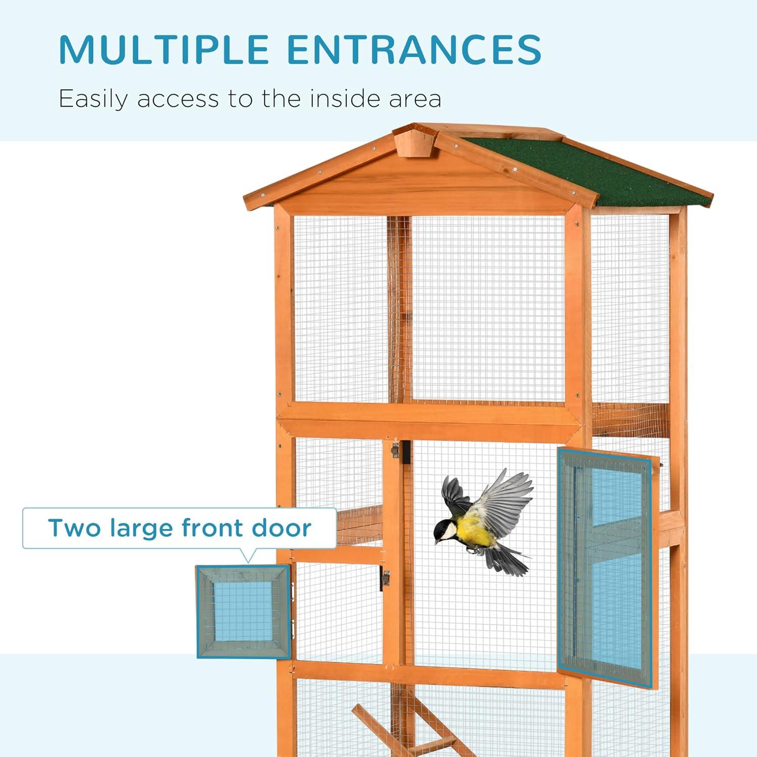 Pawhut 65" Large Wooden Vertical Outdoor Aviary Flight House Bird Cage With 2 Doors