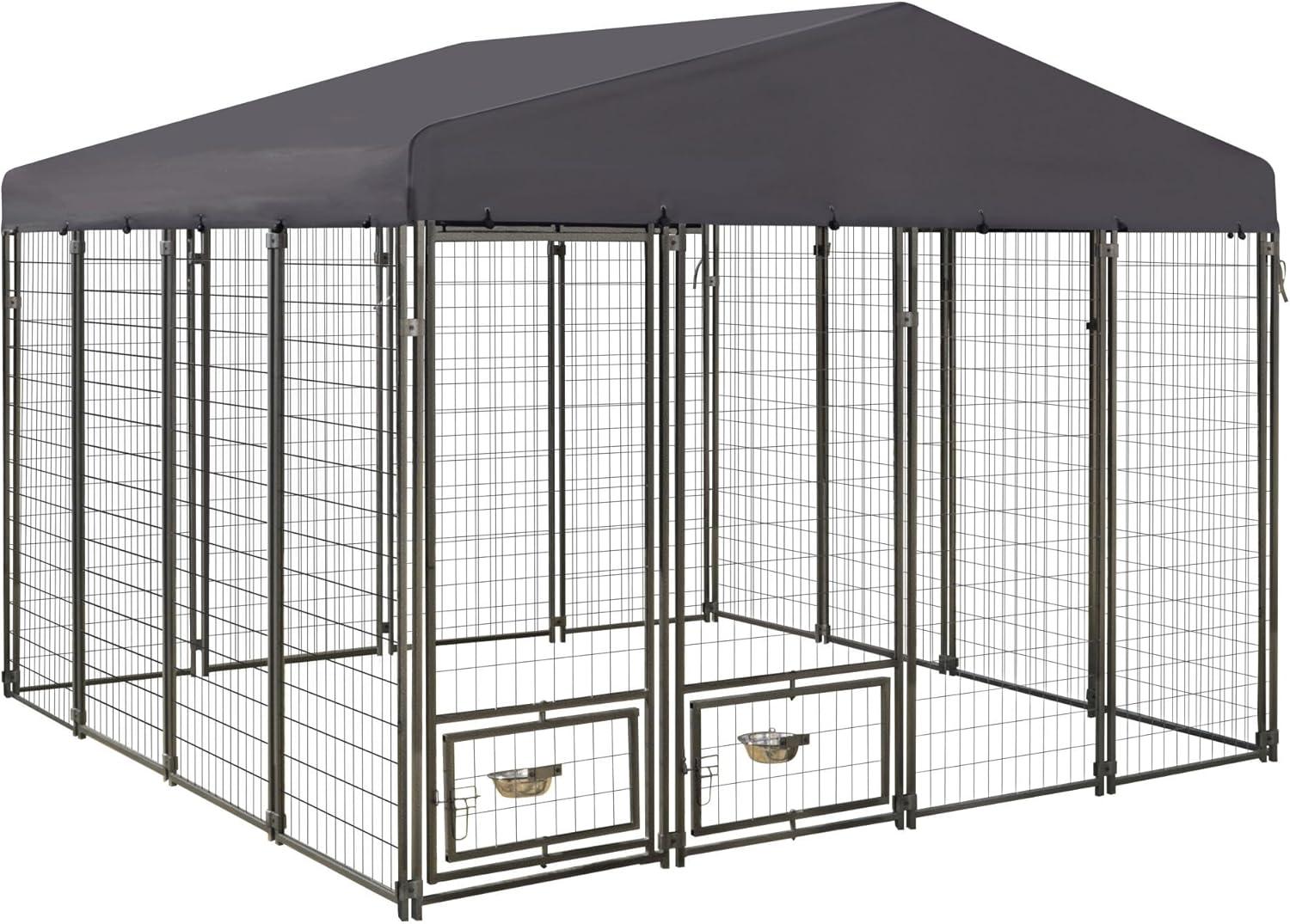 Extra Large Black Steel Outdoor Dog Kennel with Roof