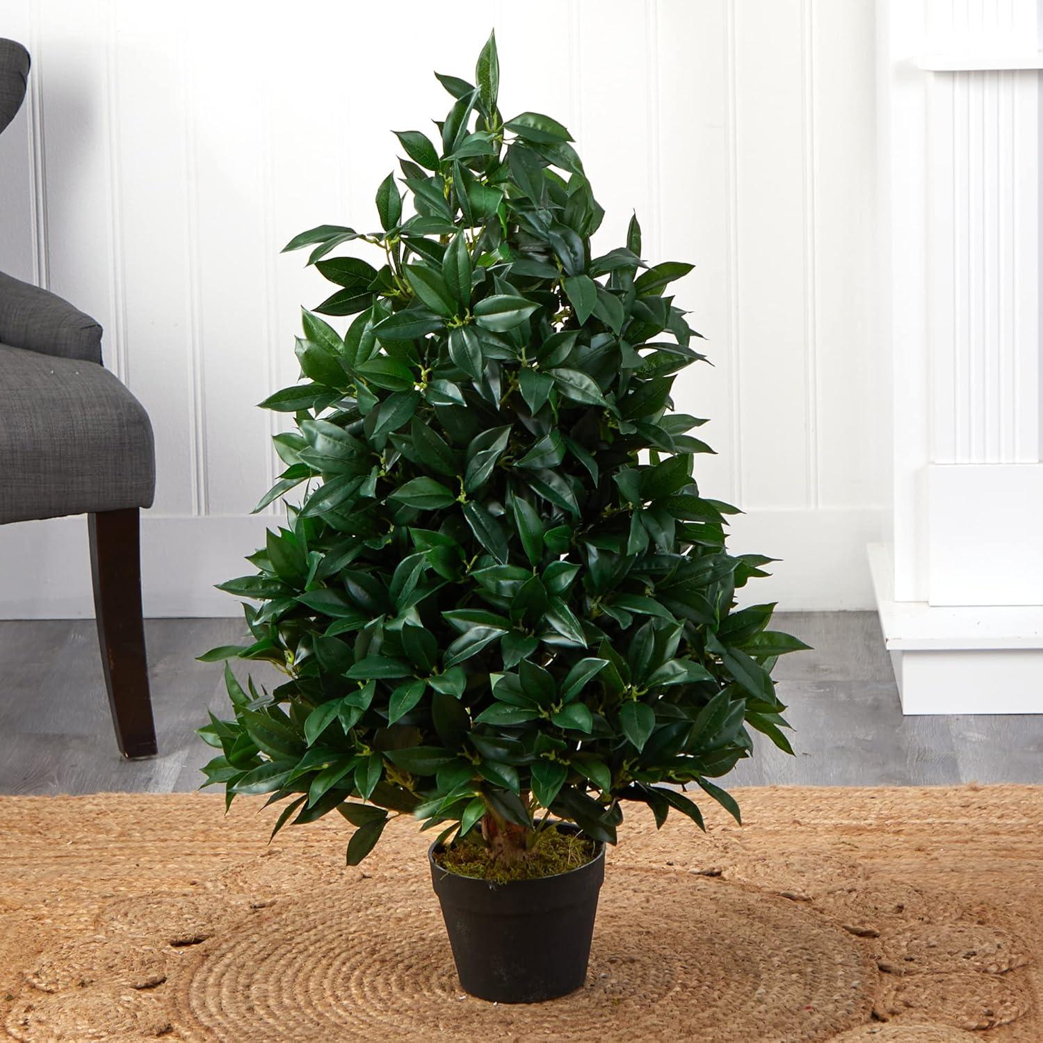 Verdant Elegance 38" UV-Resistant Potted Artificial Bay Leaf Topiary