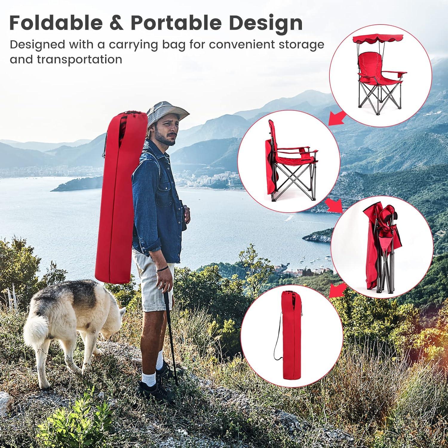 Arlmont & Co. Portable Folding Beach Canopy Chair With Cup Holders