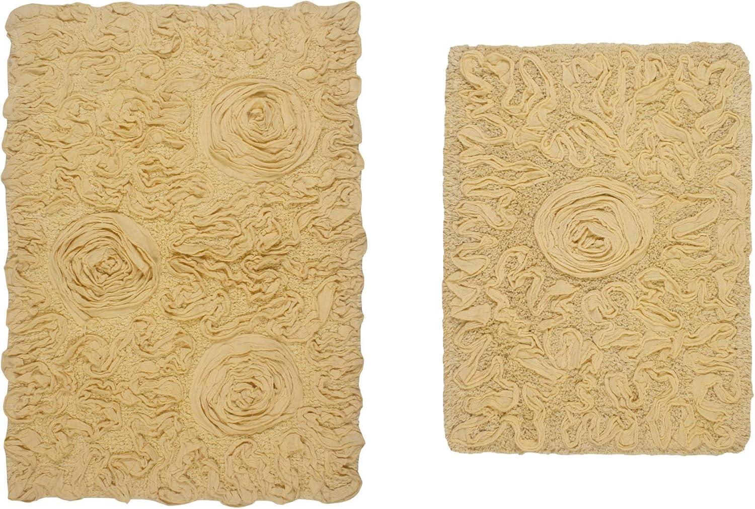 Yellow Cotton Tufted Bath Rug Set with Floral Design