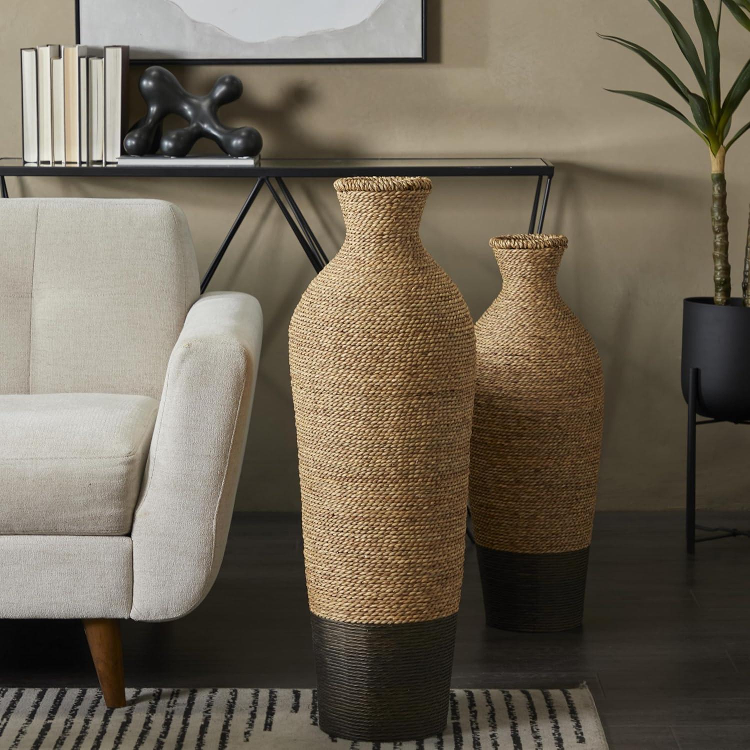 Deco 79 Seagrass Handmade Decorative Vase Tall Woven Floor Centerpiece Vase, Vase for Home Decoration 11" x 11" x 33", Brown