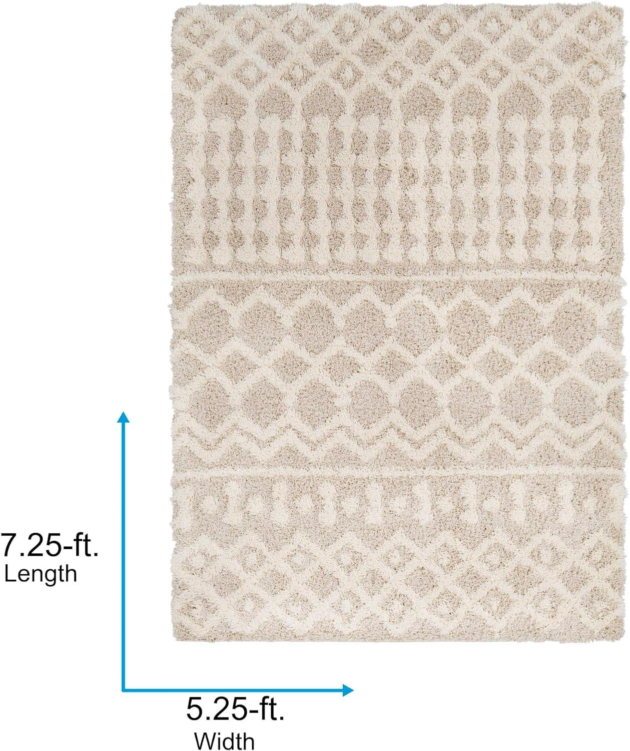 Ivory Rectangular Reversible Shag Rug, 5'3" x 7'3"