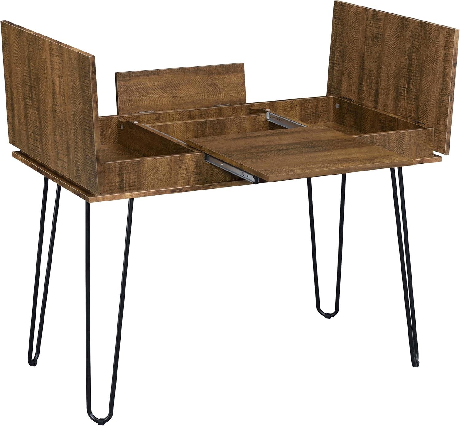 Sheeran Storage Writing Desk with Hairpin Legs Rustic Amber - Coaster: Industrial Style, Enclosed Cabinet, USB Ports