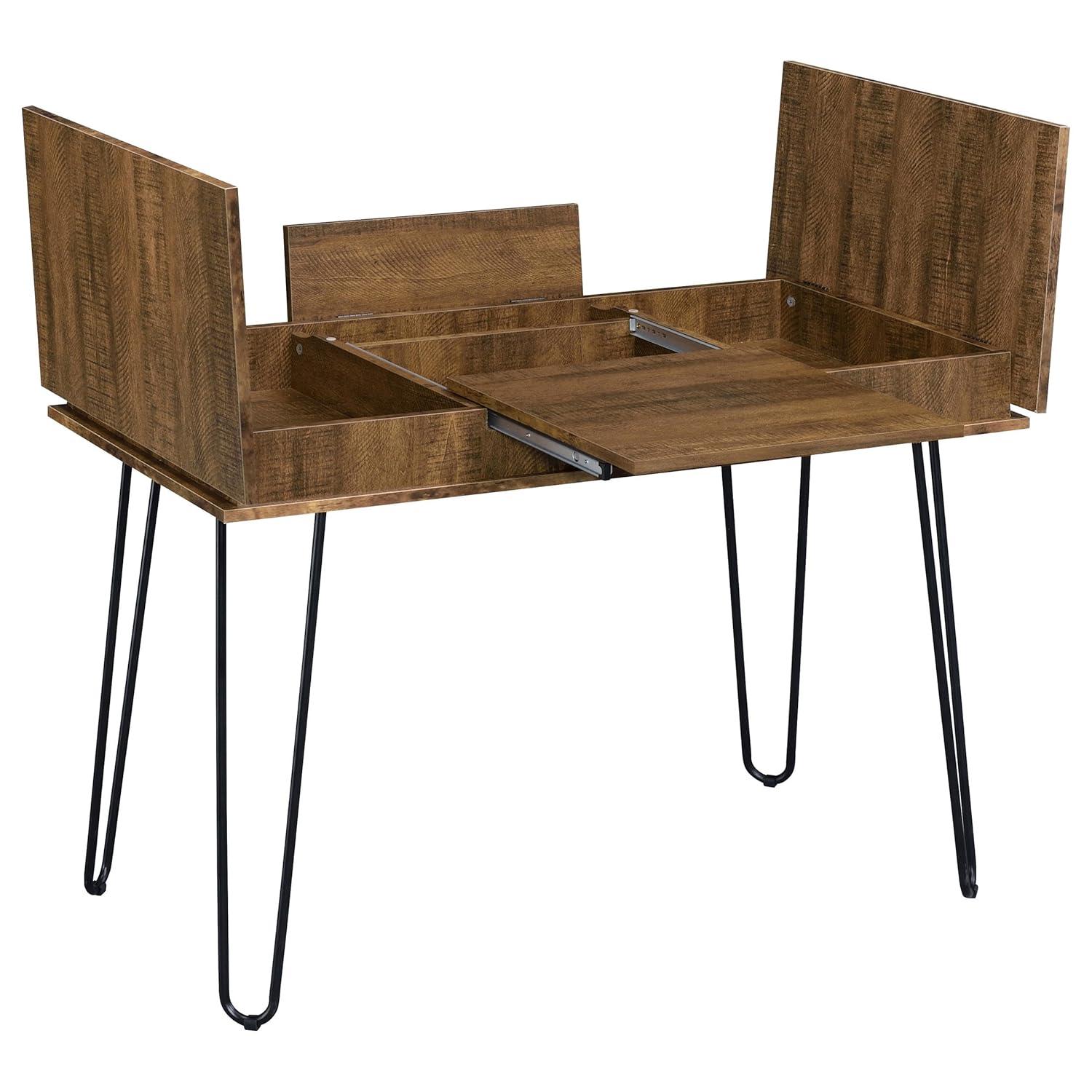 Sheeran Storage Writing Desk with Hairpin Legs Rustic Amber - Coaster: Industrial Style, Enclosed Cabinet, USB Ports