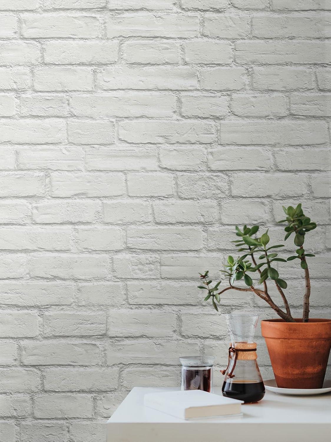 Off-White Vinyl Coated Faux Brick Pre-Pasted Wallpaper Roll