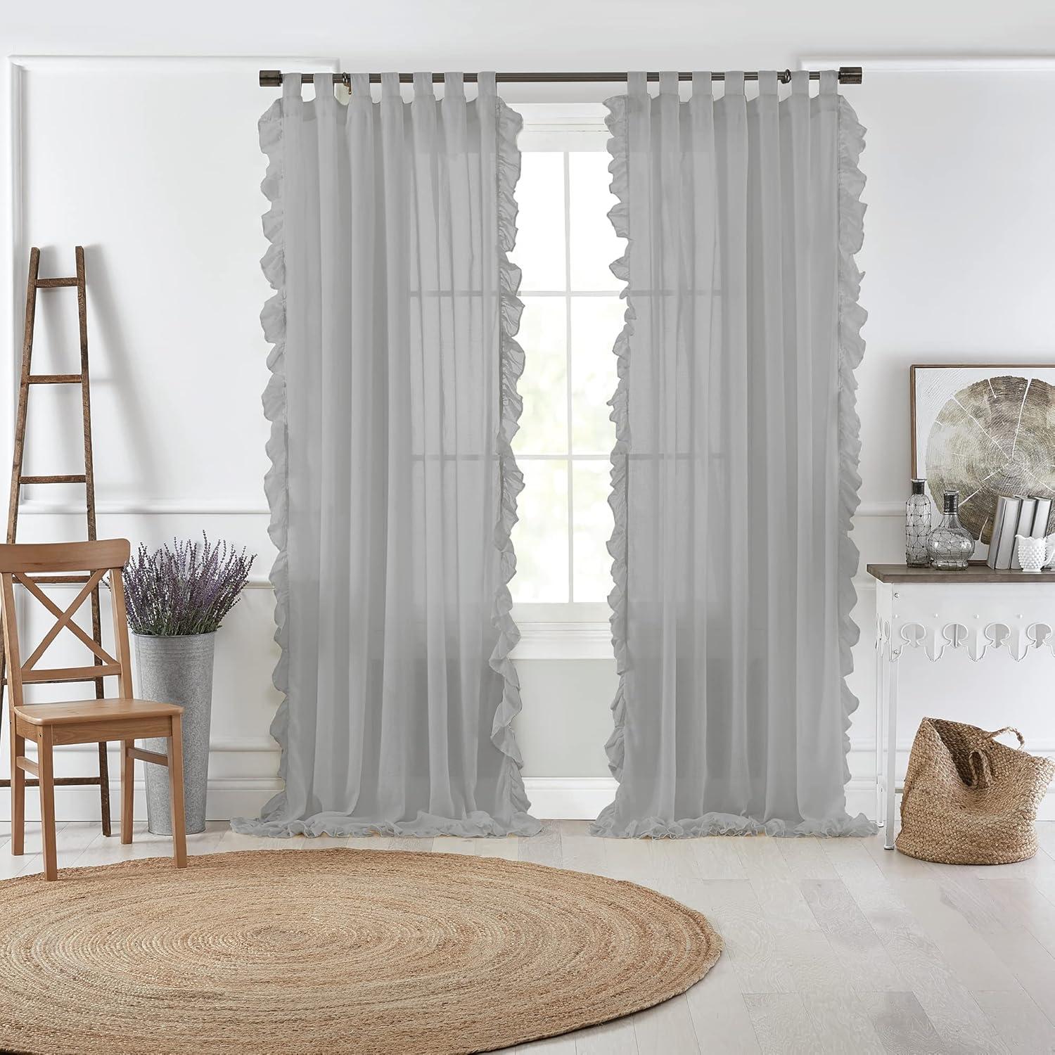 Elrene Bella Tab-Top Ruffle Cottagecore Single Sheer Window Curtain Panel - Elrene Home Fashions