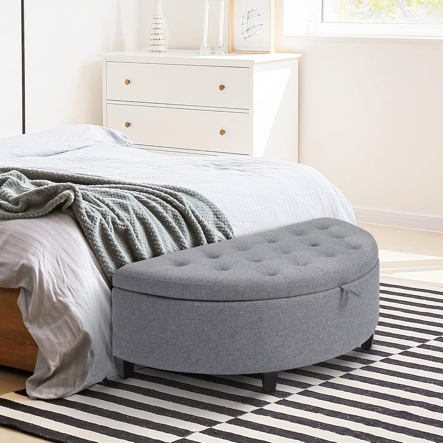 HOMCOM Half Moon Modern Luxurious Polyester Fabric Storage Ottoman Bench with Legs Lift Lid Thick Sponge Pad for Living Room, Entryway, Bedroom