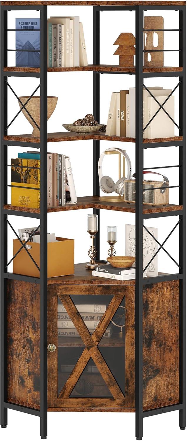 JTAOT 7 Tier Industrial Corner Bookshelf Bookcase Storage Display Rack Home Office