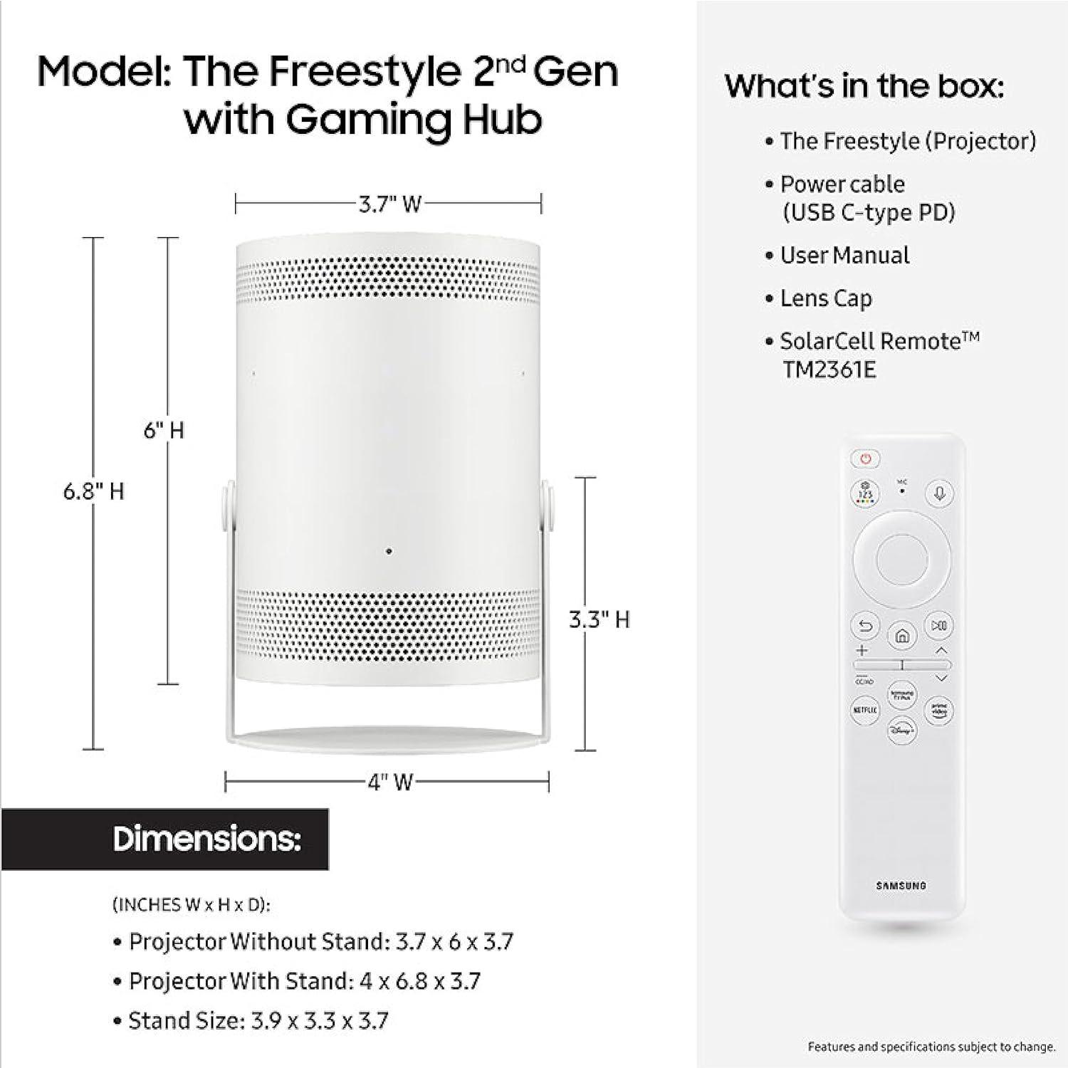 Samsung 30-100" The Freestyle 2nd Gen with Gaming Hub FHD HDR Smart Portable Projector (SP-LFF3CL)