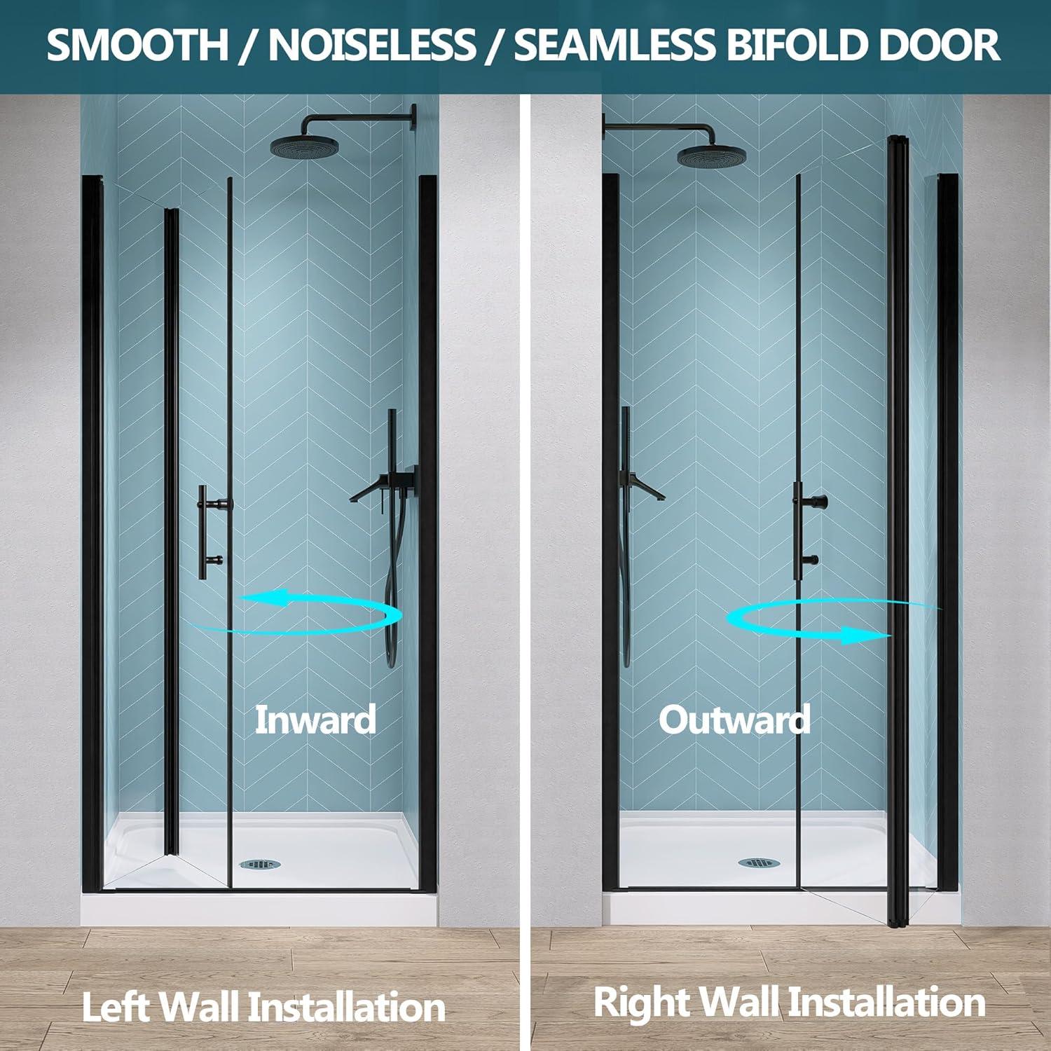 Shower Doors 34" -35 1/4" W x 72" H Bifold Frameless Glass Shower Door, Folding Shower Doors