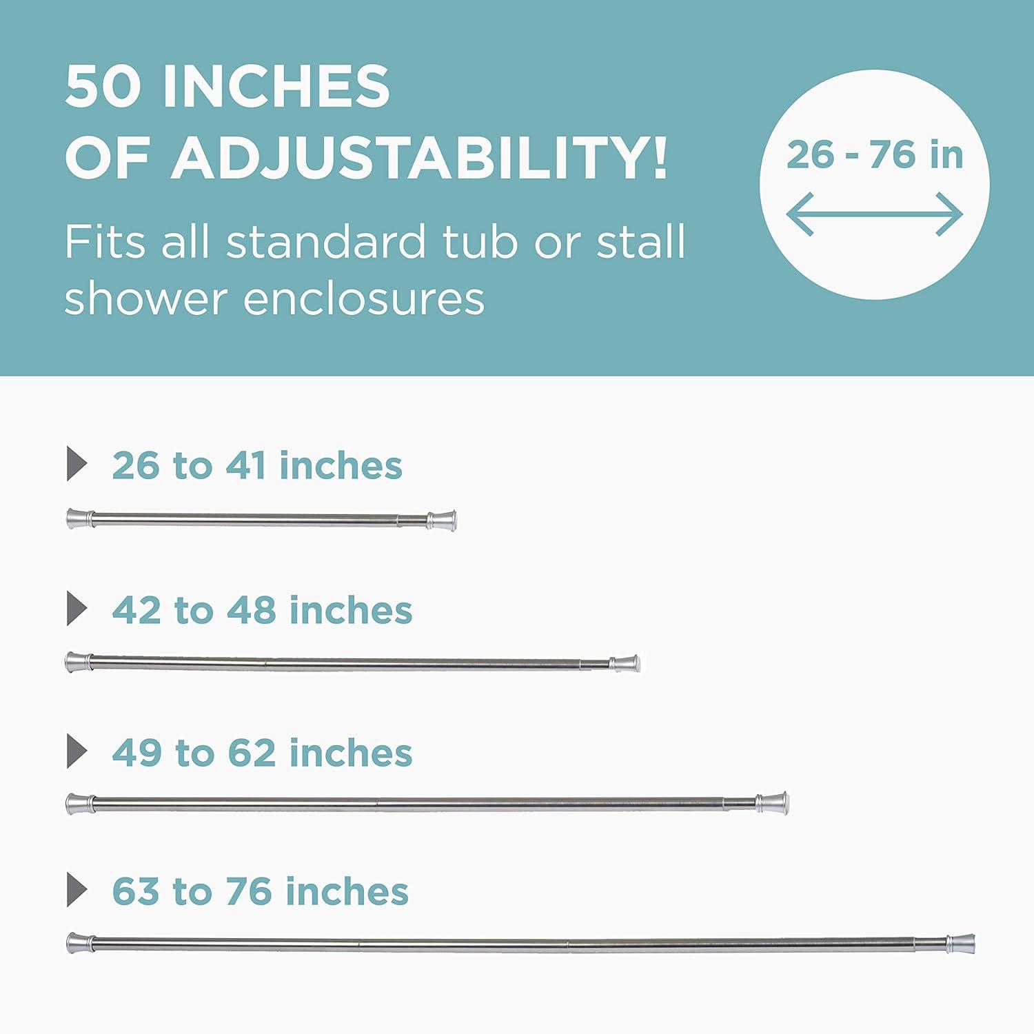 Brushed Nickel Adjustable Tension Shower Curtain Rod, 26" to 76"