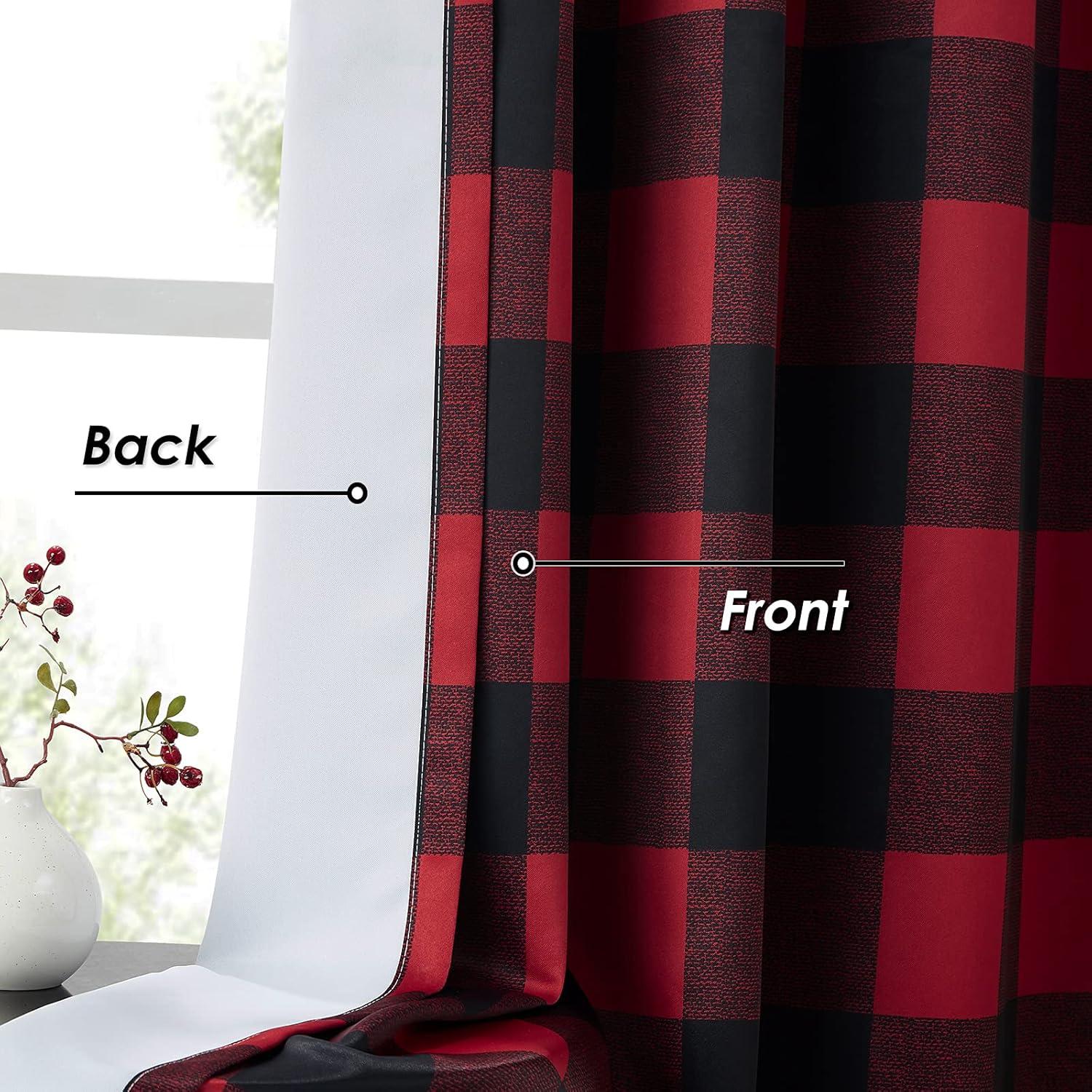 Buffalo Check Plaid Blackout Grommet Curtains, 84" Long, Black Red