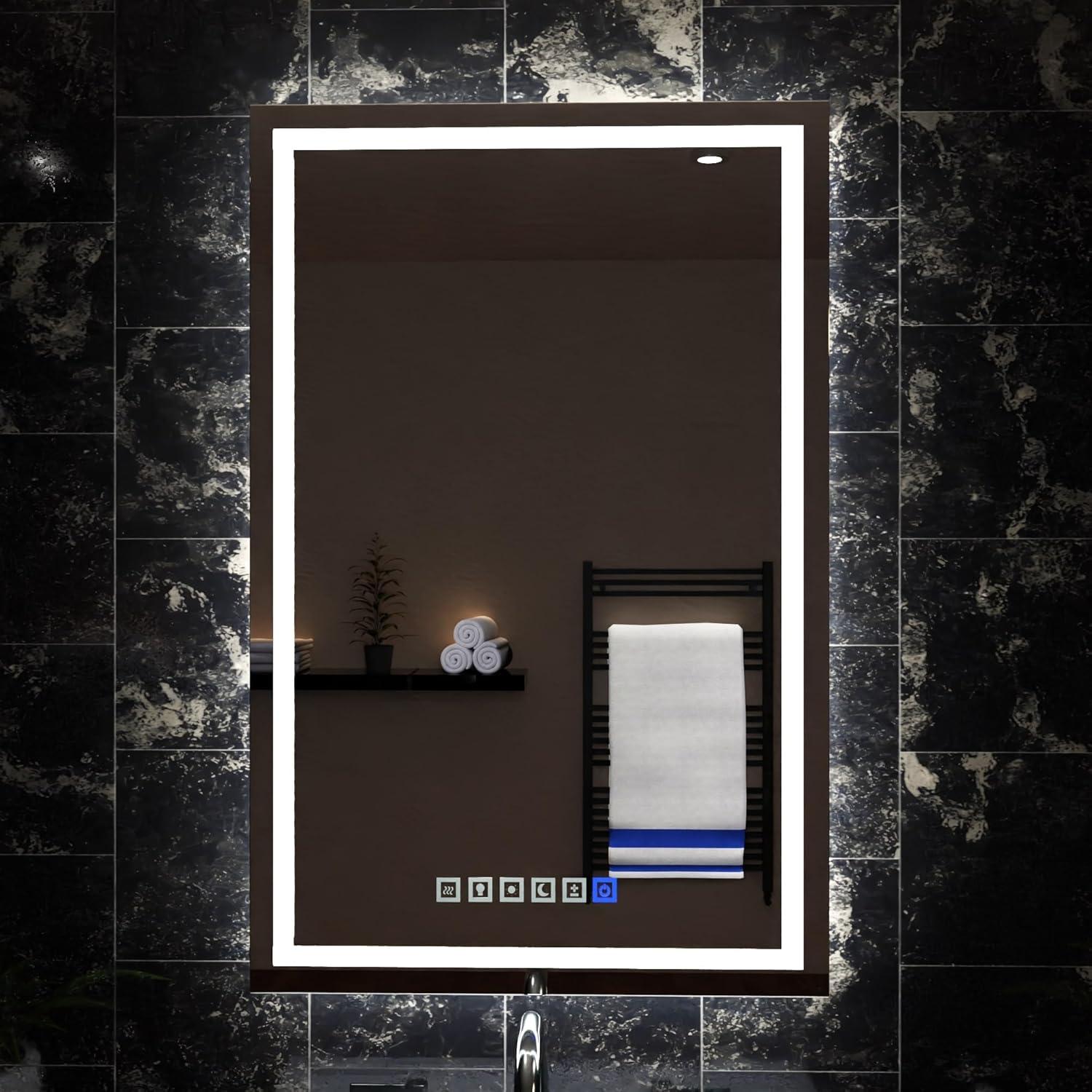 Polished Frameless LED Rectangular Full-Length Mirror with Touchscreen