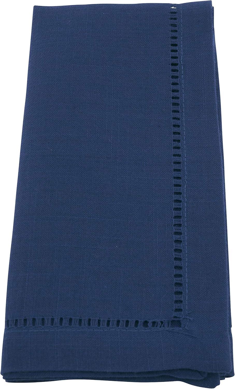 Saro Lifestyle Dinner Napkin With Hemstitch Border Design (Set of 12), Navy Blue, 18" x 18"