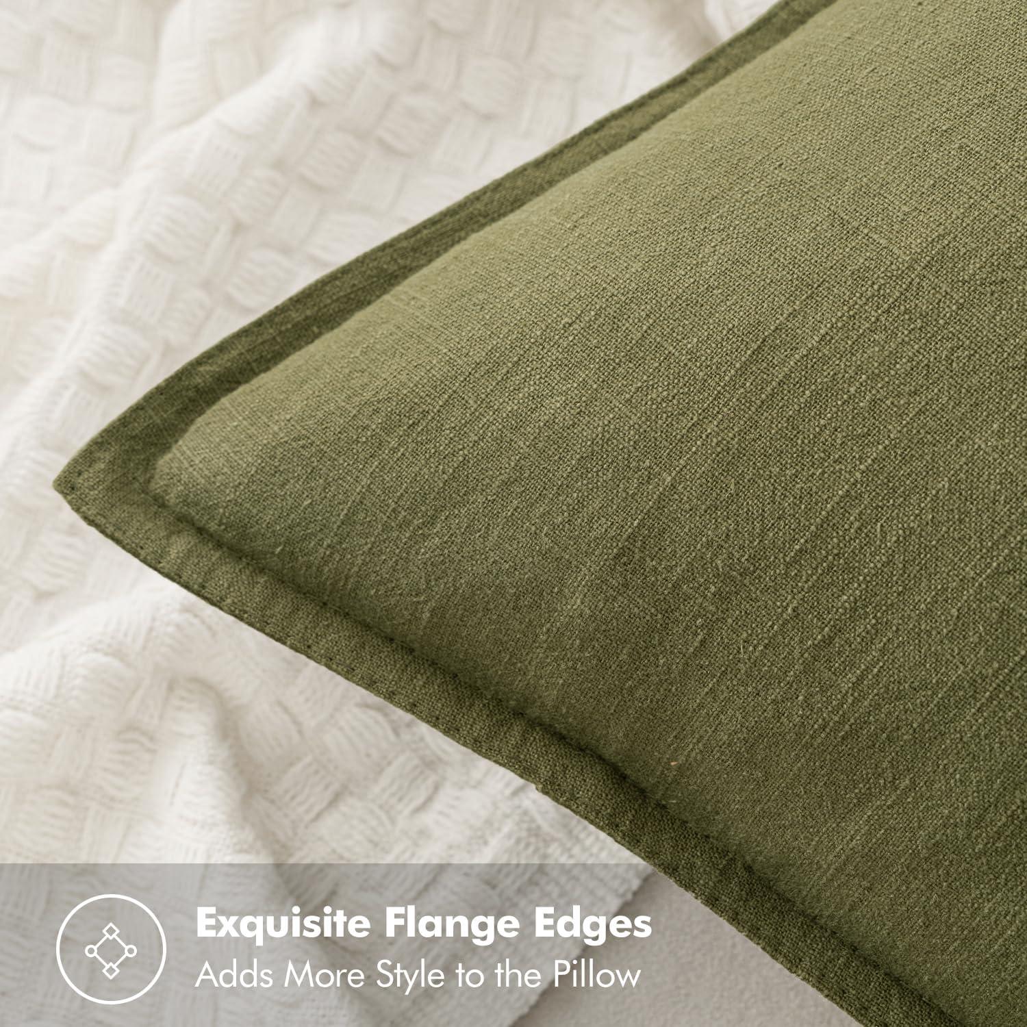 Olive Green Linen and Cotton 18x18 Inch Pillow Covers, Pack of 2