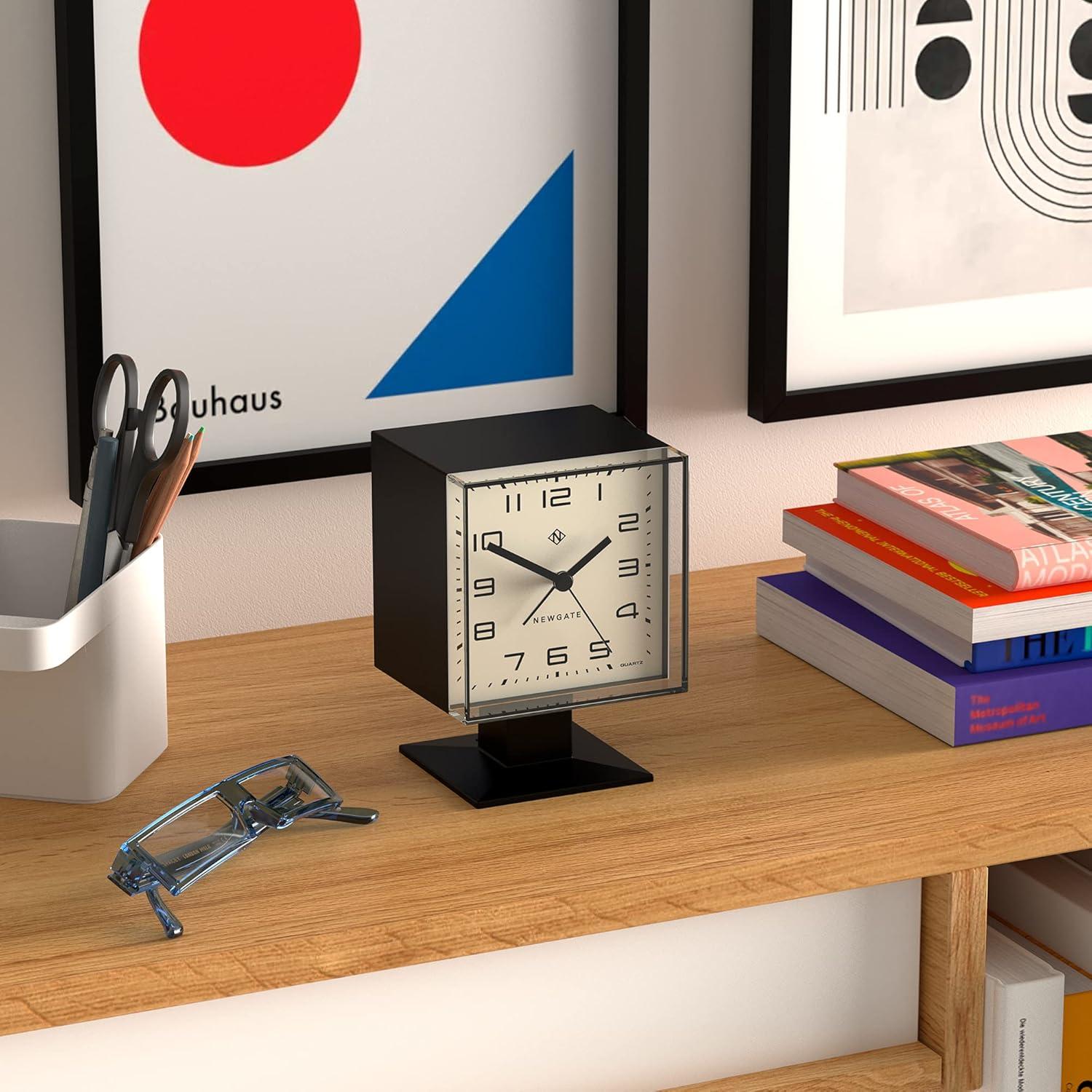 Victor Black Mid-Century Modern Square Alarm Clock