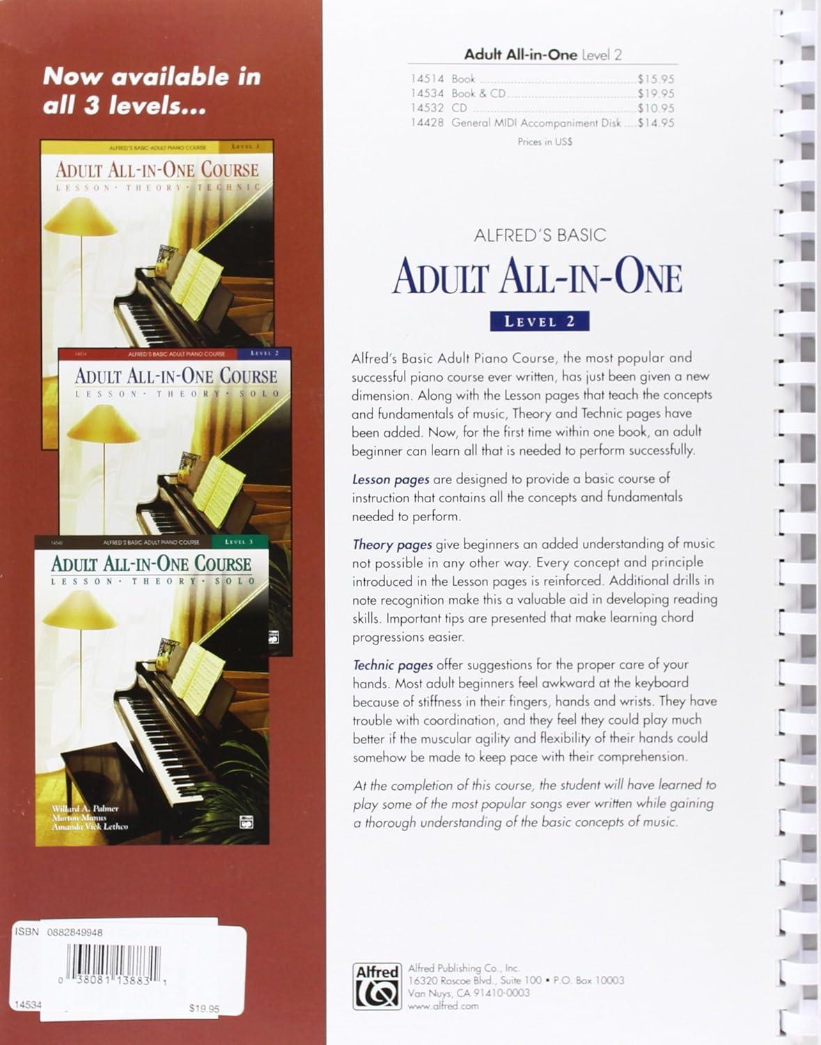 Alfred's Basic Adult All-in-One Course, Bk 2: Lesson * Theory * Solo, Book  CD