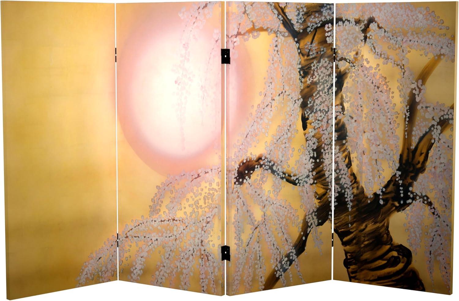 Gold Cherry Blossoms Double Sided Folding Room Divider