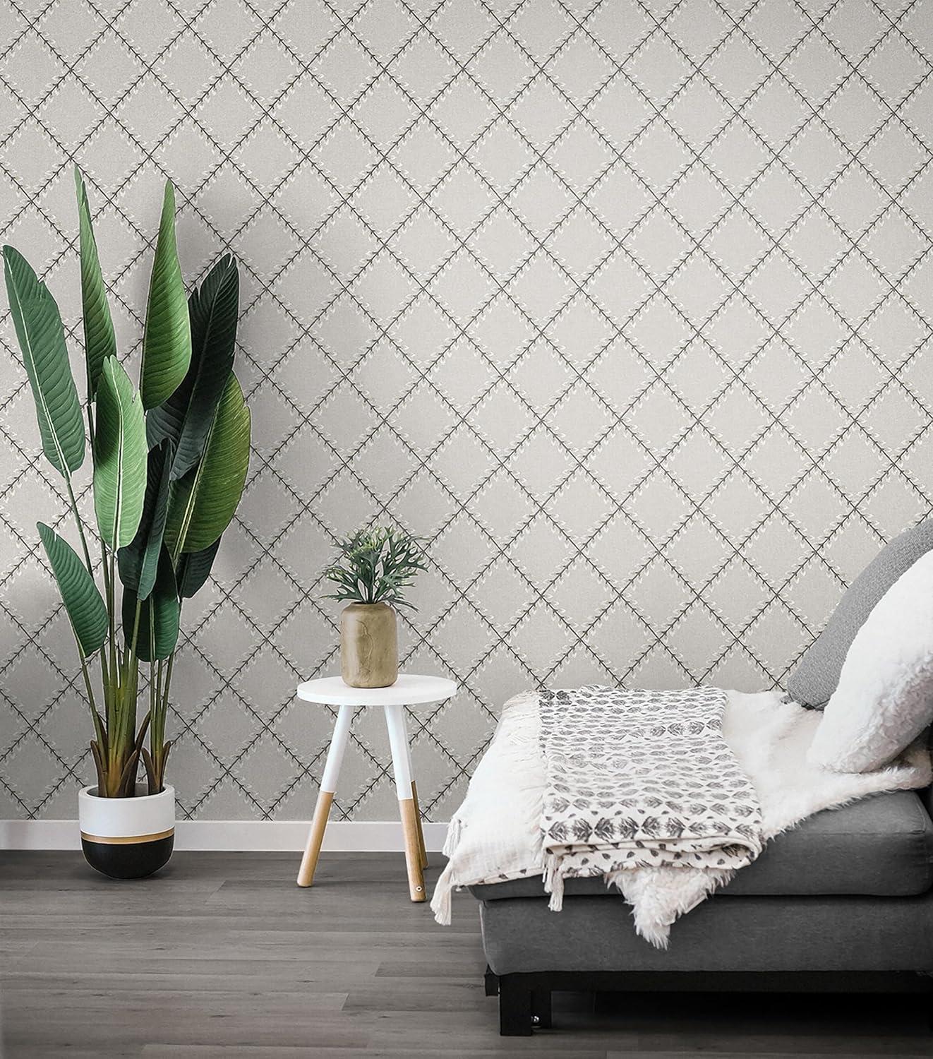 Surface Style - Peel and Stick Wallpaper, Botanical Wallpaper for Bedroom, Powder Room, Kitchen, Self Adhesive, Vinyl, 30.75 Sq Ft Coverage (Clover Lane Collection, Smoke)