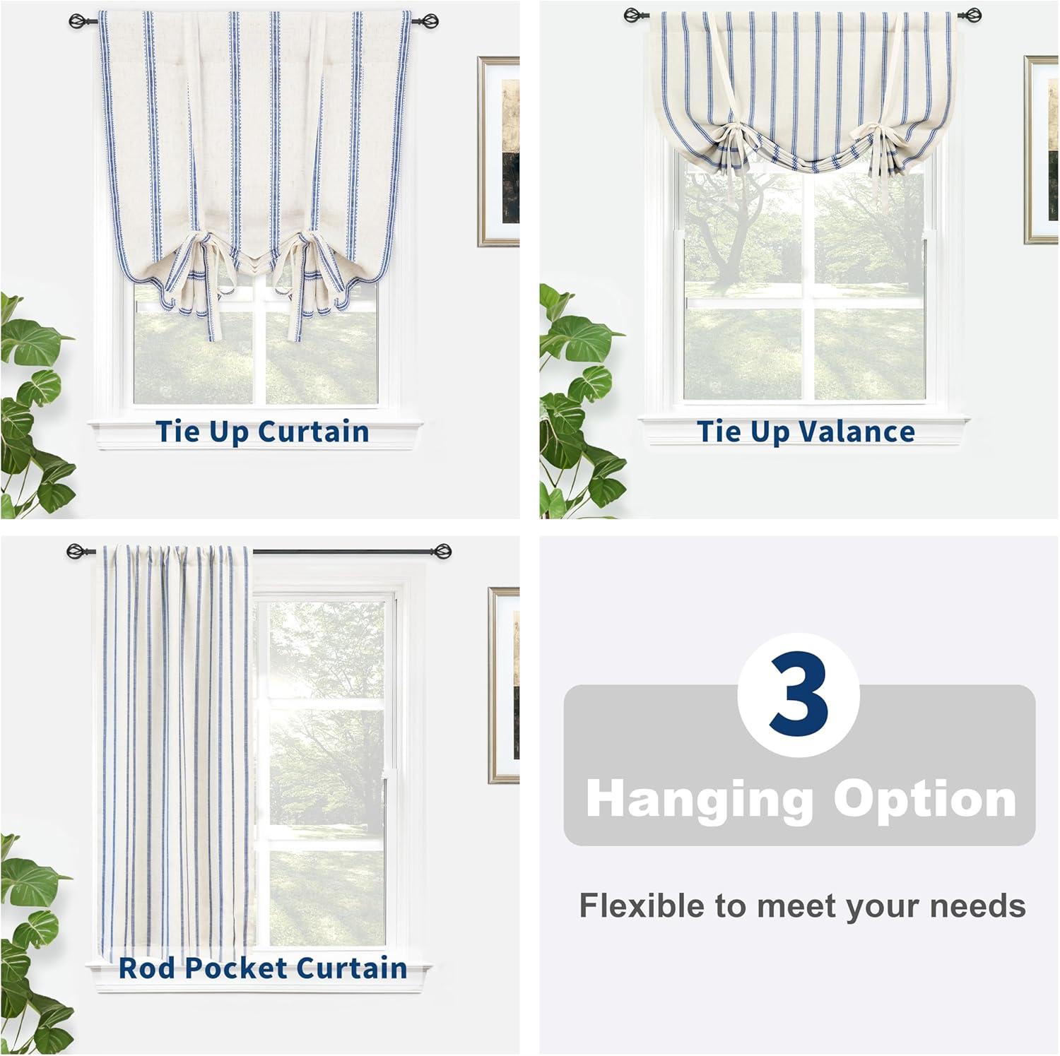DriftAway Farmhouse Double Layer Linen Blackout Tie Up Curtains Thermal Insulated Vertical Striped Fully Lined Balloon Roman Shade Bathroom Window Adjustable Rod Pocket 25 Inch by 47 Inch Navy