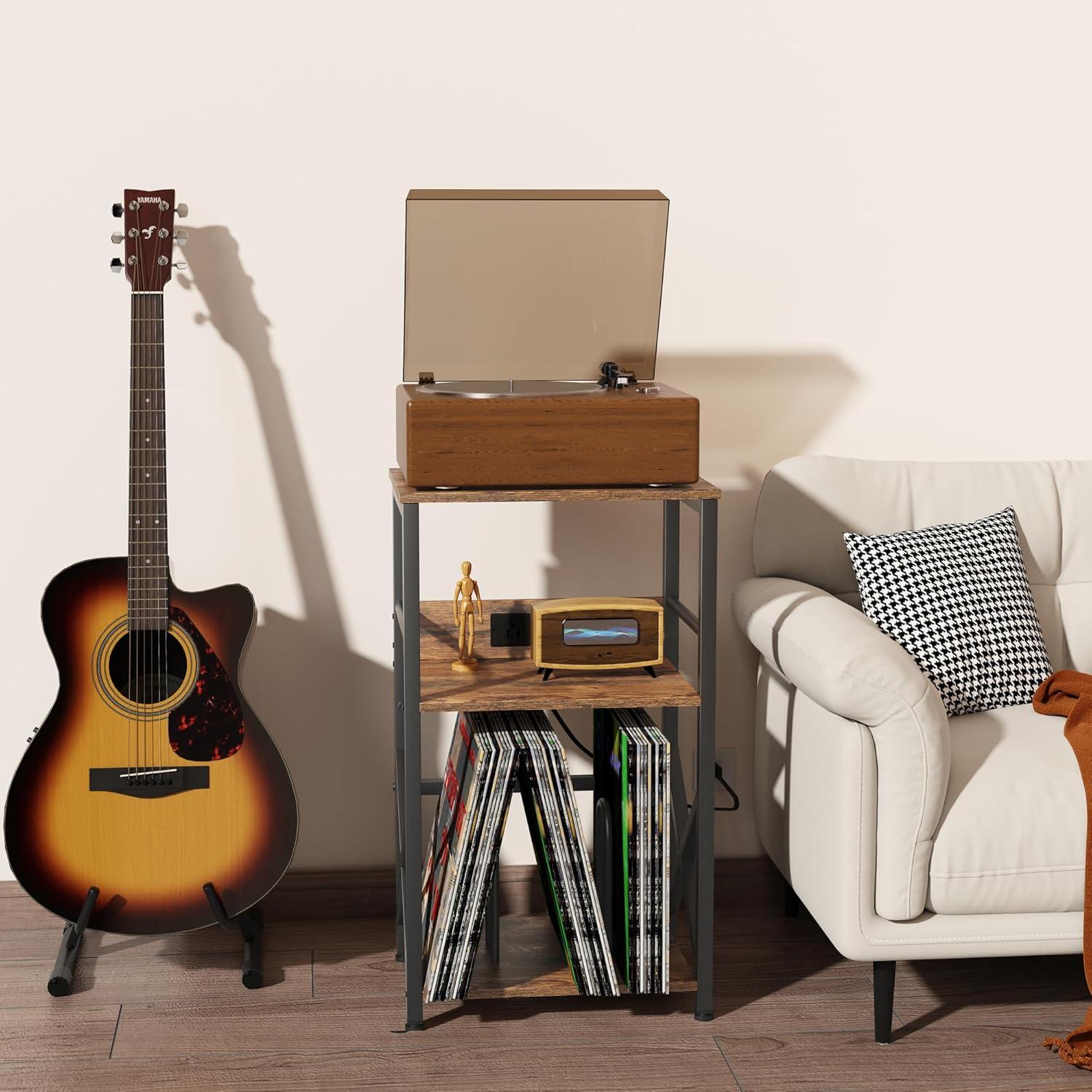 Brown Metal and Wood Record Player Stand with Cabinet