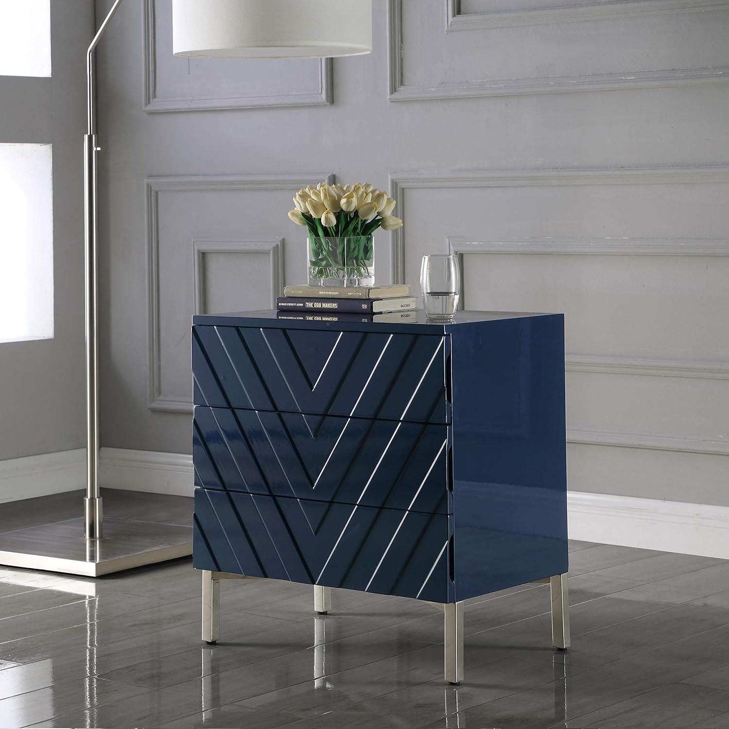 Collette Accent Table in Navy Lacquer/Chrome-Meridian Furniture