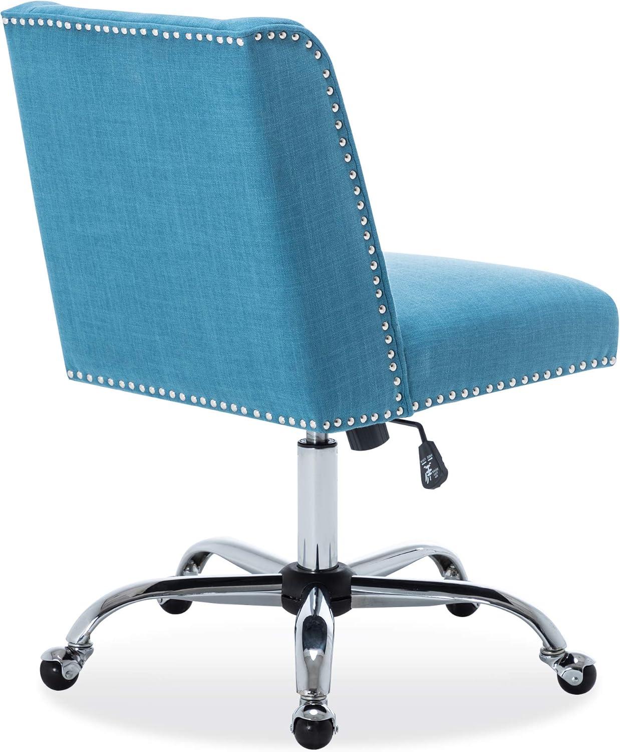 BELLEZE Upholstered Fabric Office Chair Nailhead Trim Swivel Task Chair Height Adjustable, Blue