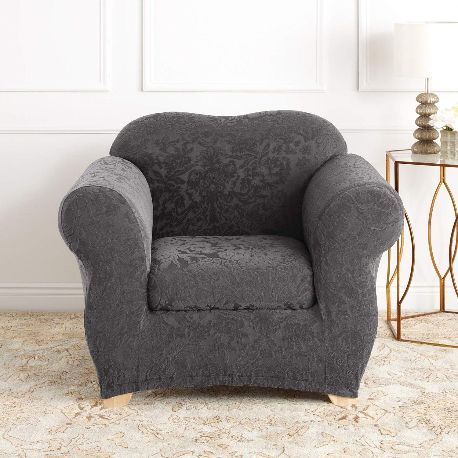 Stretch Jacquard Damask Box Cushion Armchair Slipcover