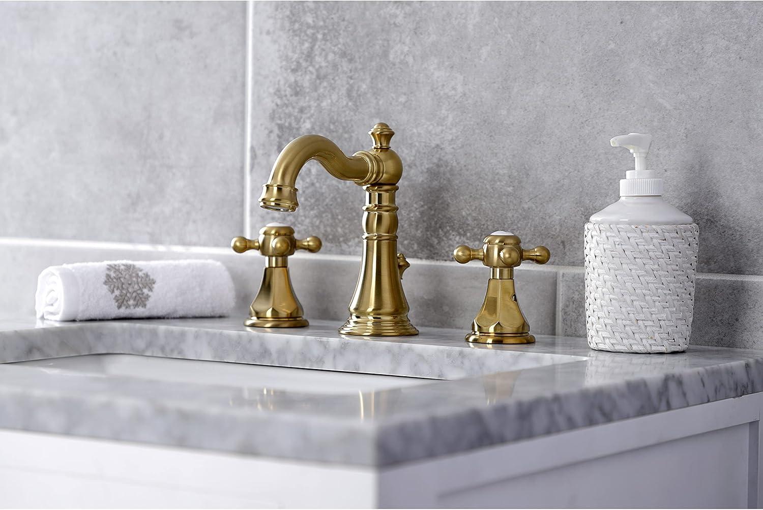 Kingston Brass Metropolitan Two-Handle 3-Hole Deck Mount Widespread Bathroom Faucet with Pop-Up Drain