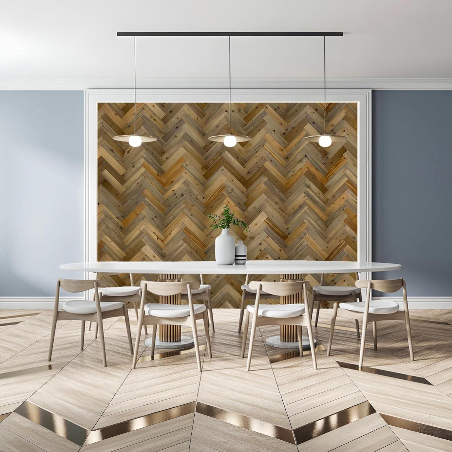 Timberchic River Reclaimed Wooden Wall planks - Simple Peel & Stick Wall Covering Application for DIY Accent Wall & Home Improvement - Premium Wall Paneling - Herringbone Pattern