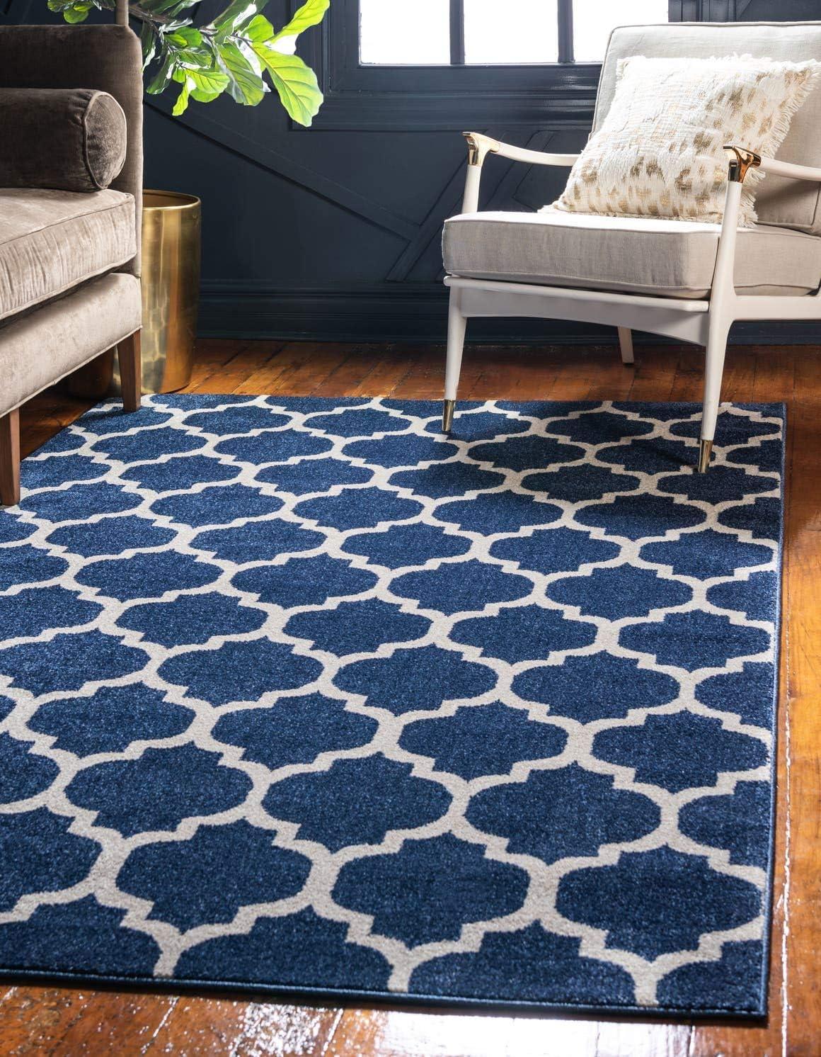 Unique Loom 4' 1 x 6' 1 Trellis Philadelphia Dark Blue Area Rug