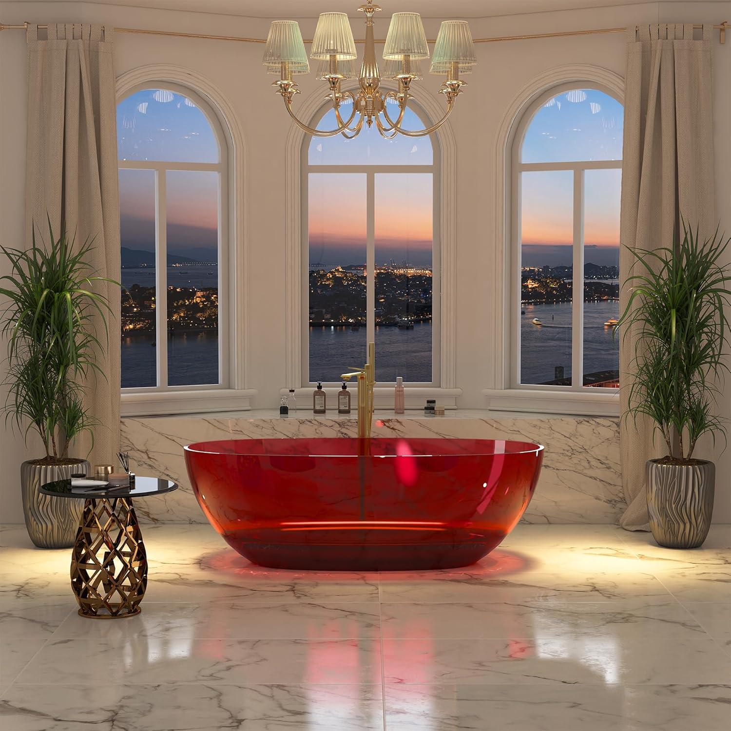 67'' x 30'' Runway Semi Transparent Resin Freestanding Soaking Bathtub