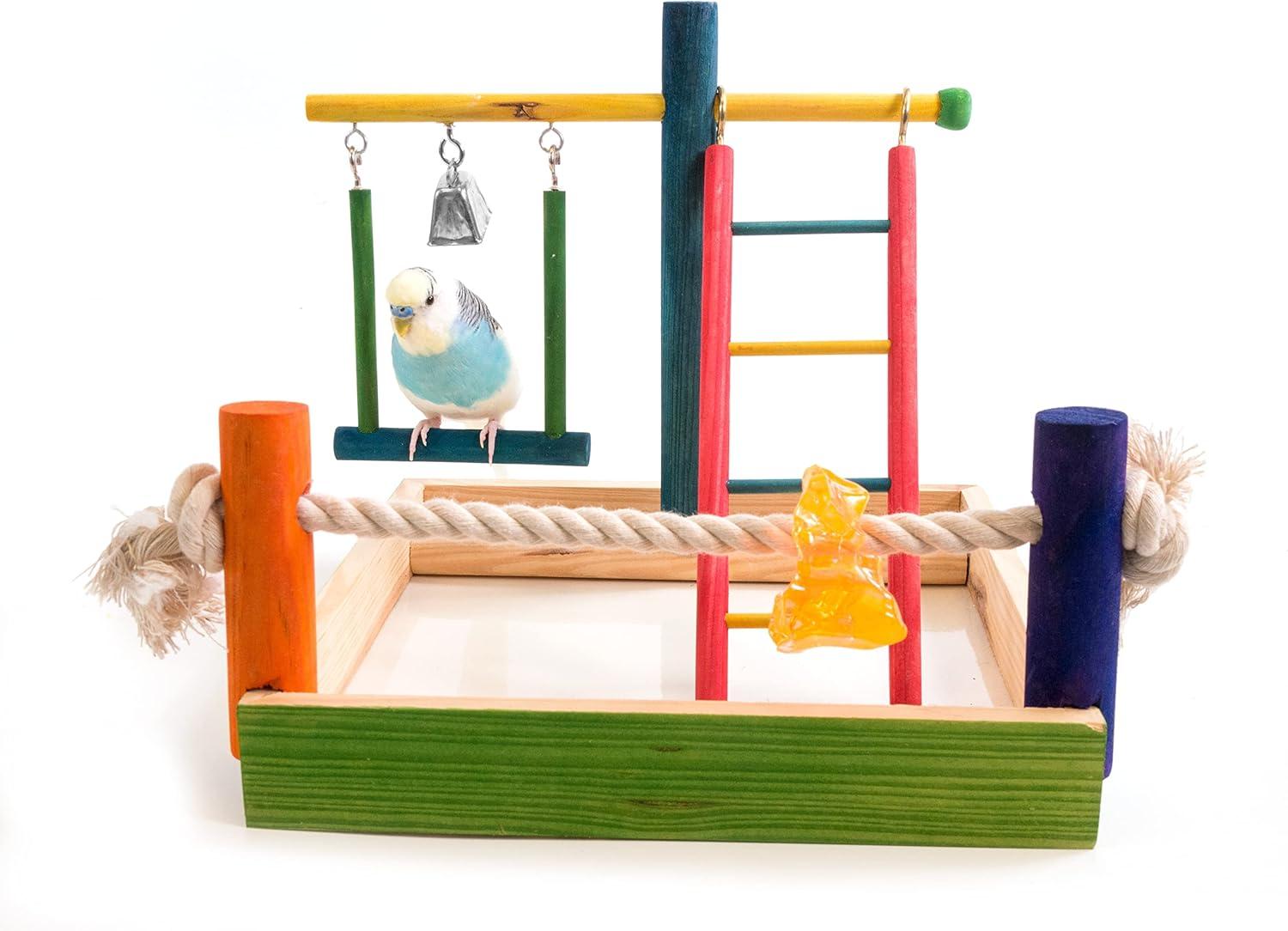 PENN-PLAX Bird Life Wooden Playpen – Perfect for Small Breeds - Keep Your Parakeets, Lovebirds, and Parrotlets Entertained and Stimulated – Small